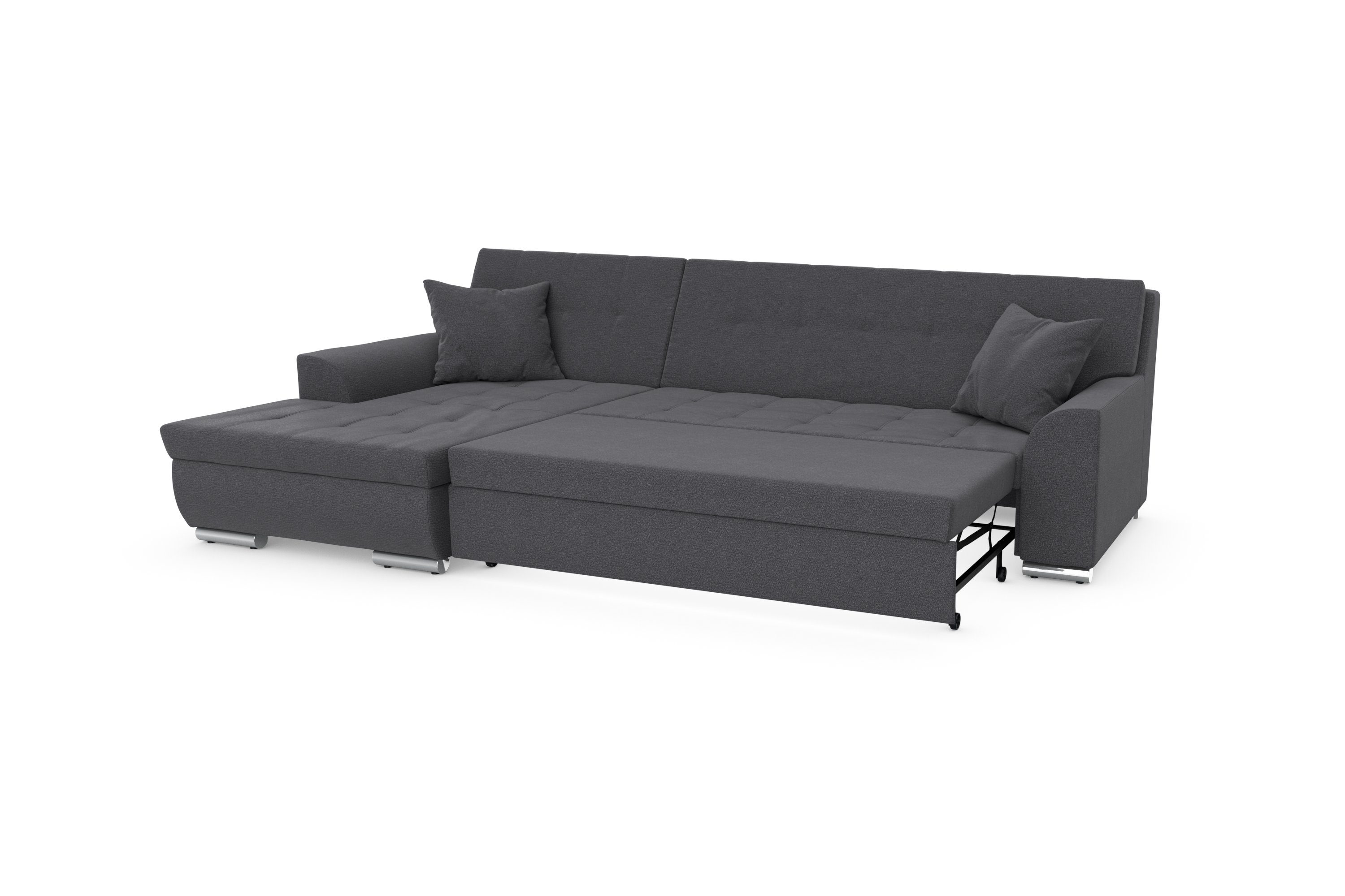 DOMO collection Hoekbank Treviso veel bekledingen, ook in cord, L-vorm, B/D/H: 267/80/83 cm optioneel met slaapbank functie, incl. sierkussens, hoogwaardig doorgestikt patroon