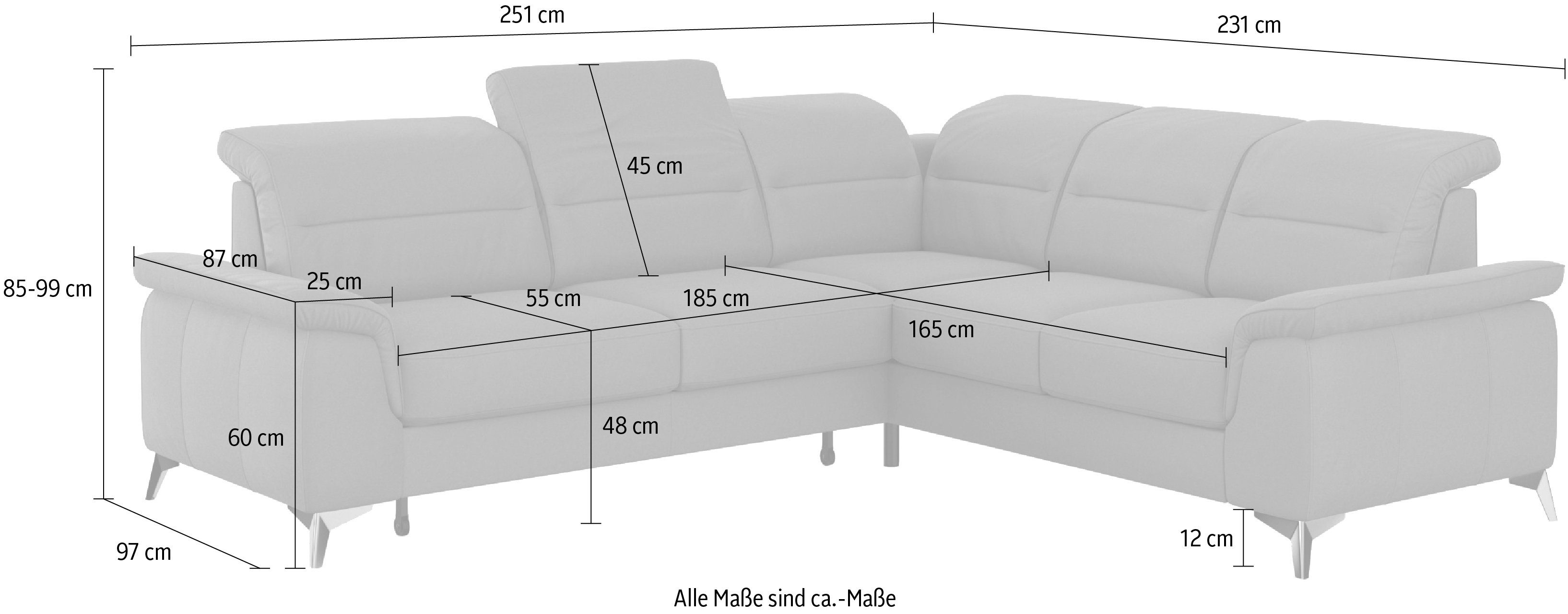sit&more Hoekbank Sinatra L-vorm optioneel met verstelbare hoofdsteun en armleuning, metalen poten