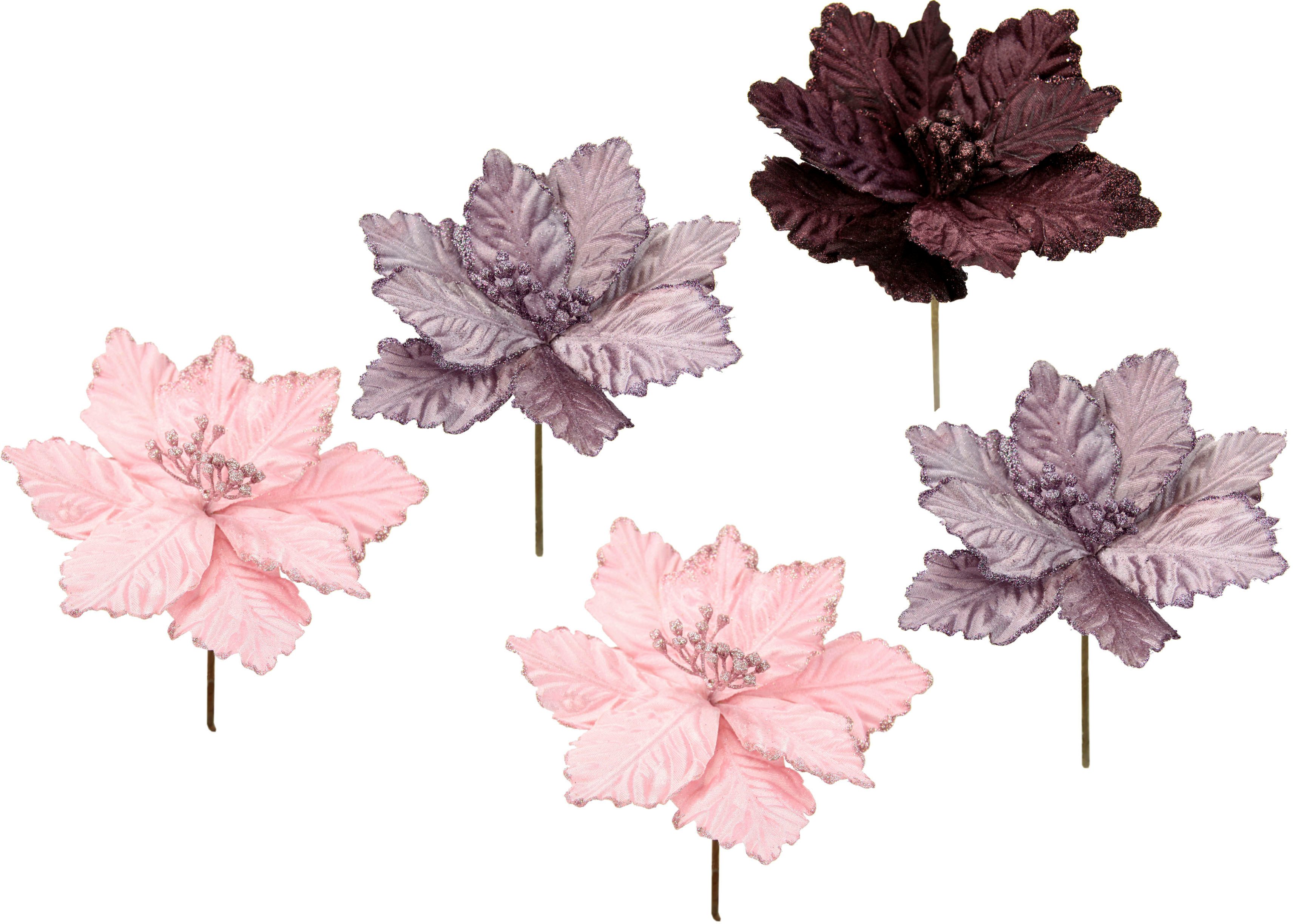 I.GE.A. Kunstbloem Poinsettia Kunstbloem, decoratieve bloem, 5-delige set (5 stuks)