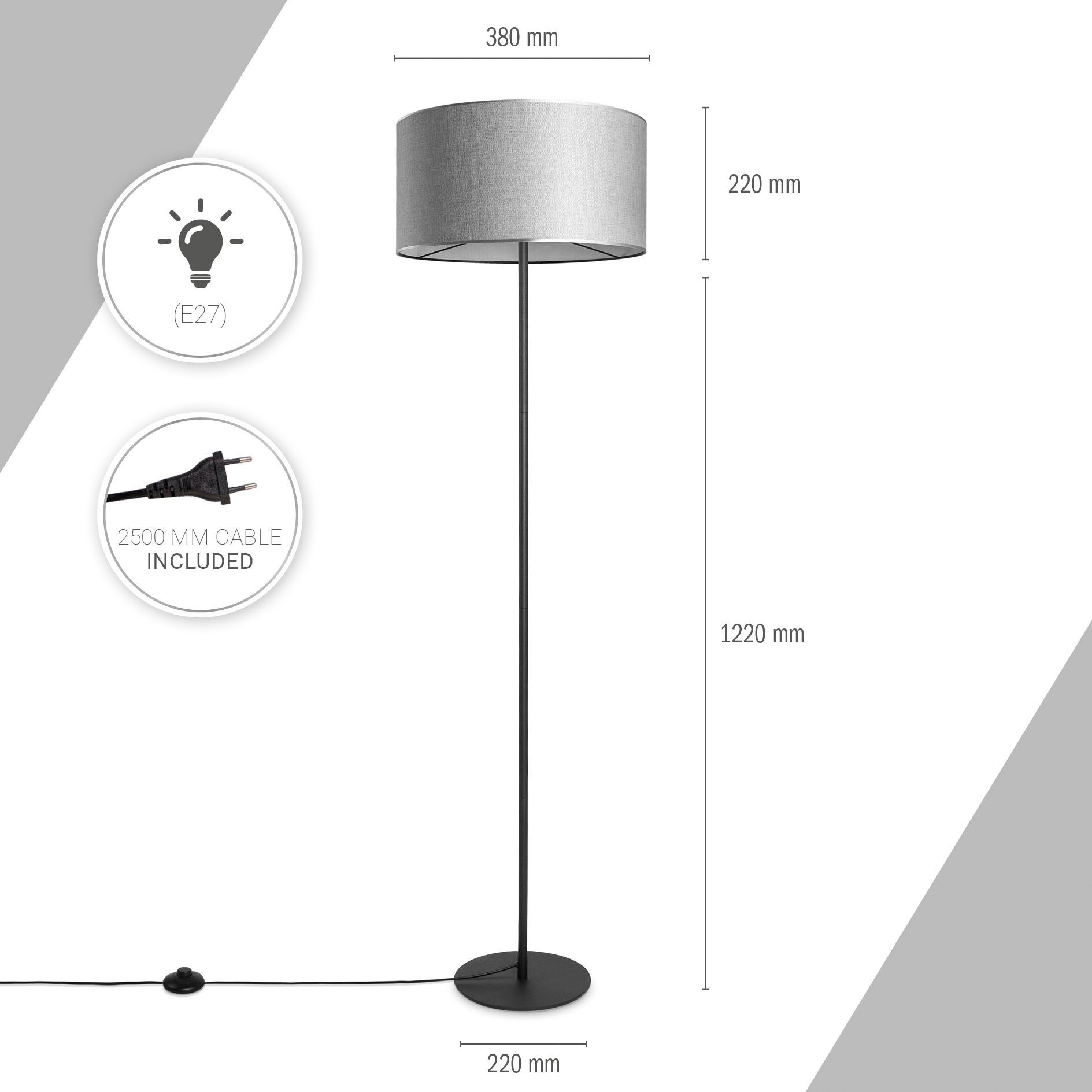Paco Home Staande lamp LUCA CANVAS UNI COLOR Lampenkap stof woonkamer leeslamp kantoor E27 vloerlamp Scandi