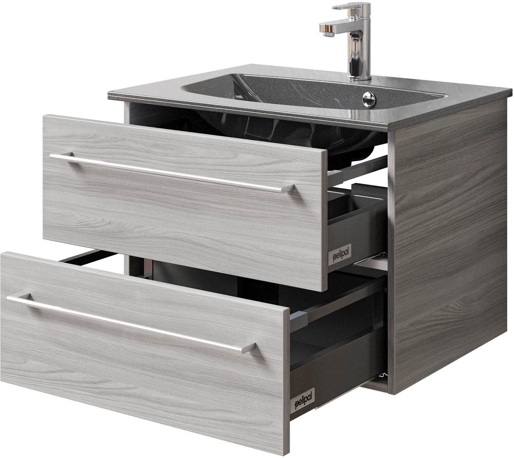 Saphir Wastafelonderkast Serie 6025 mineraalmarmeren wastafel met onderkast, 67 cm breed (2-delig)