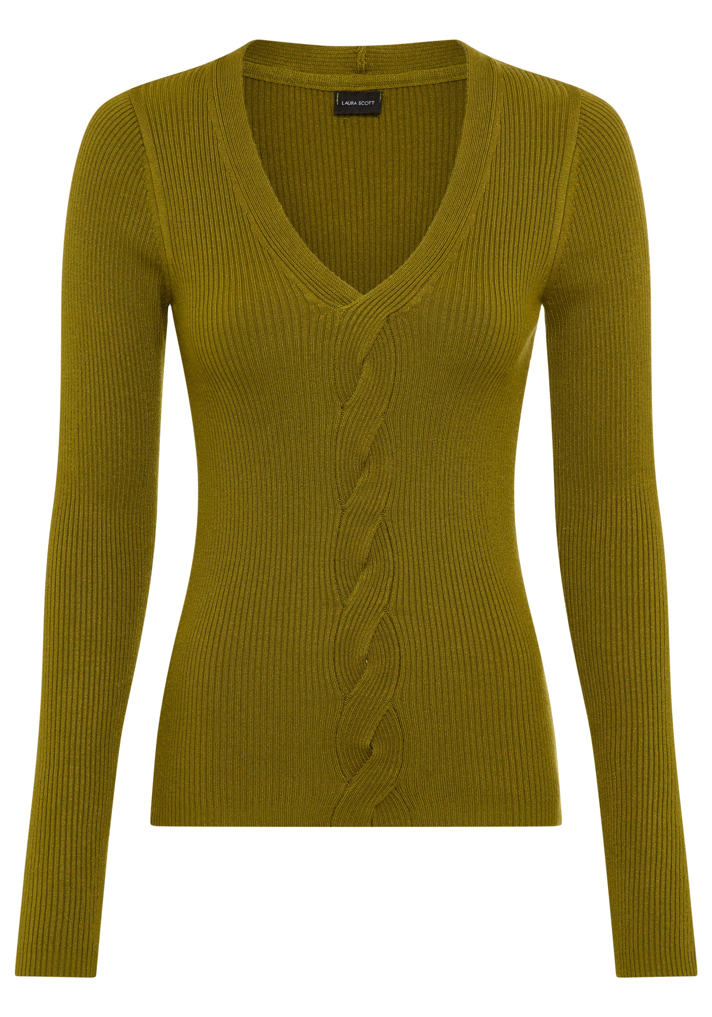 Laura Scott Trui met V-hals met kabelmotief - nieuwe collectie