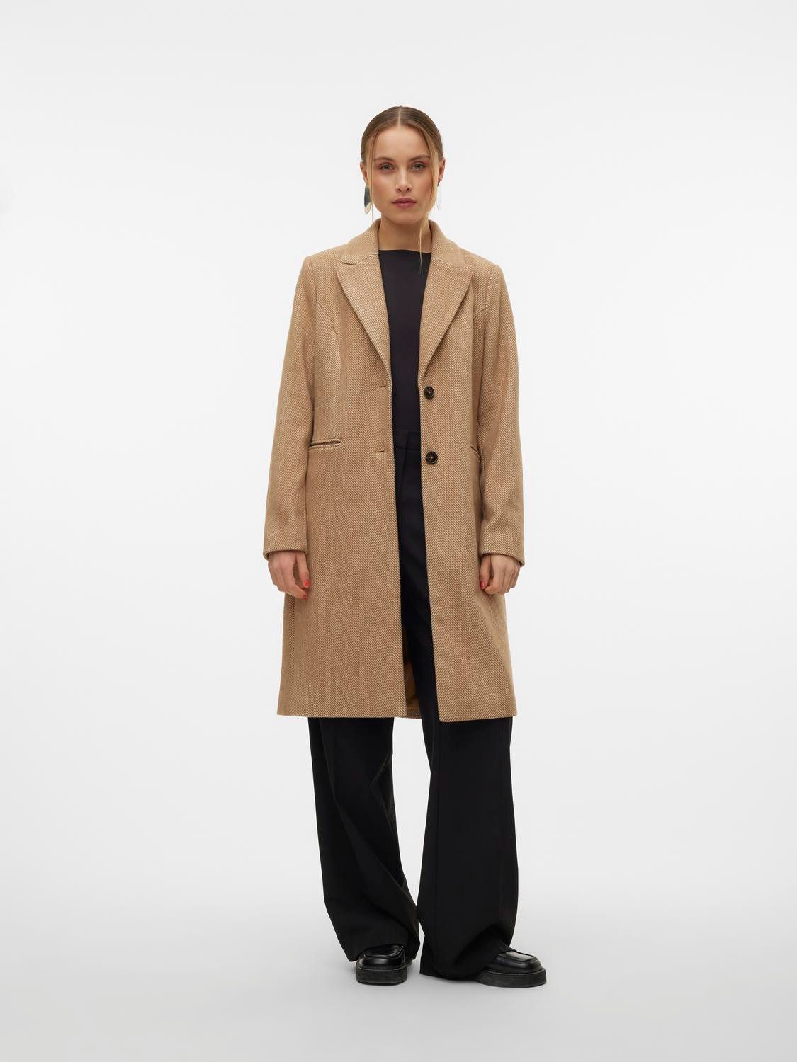 Vero Moda Lange jas VMBLAZA HERINGBONE LONG WOOL COAT GA BOO