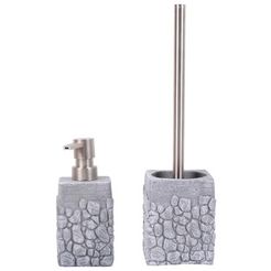 sanilo set badkameraccessoires grey stone bestaand uit zeepdispenser en toiletborstel, geribbeld (combi-set, 2-delig) grijs
