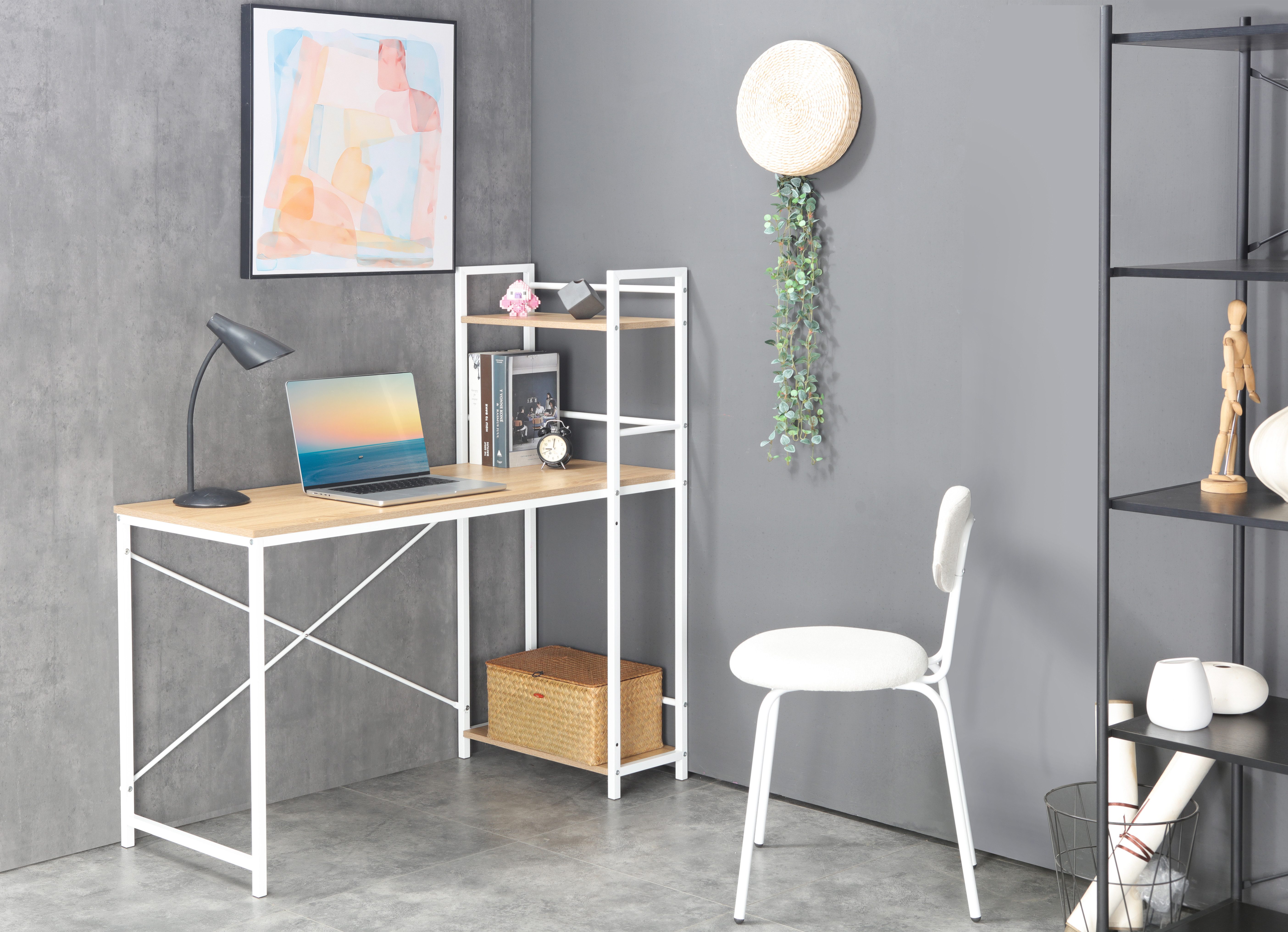 INOSIGN Bureau met kast Lonas, computertafel, naaitafel met metalen frame Rek links/rechts te monteren, breedte 120 cm, werkhoogte 72,5 cm