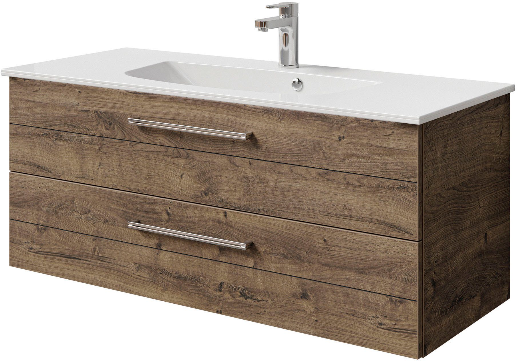 Saphir Wastafelonderkast Serie 6025 Mineralmarmor-Waschtisch mit Unterschrank, 117 cm breit (2-delig