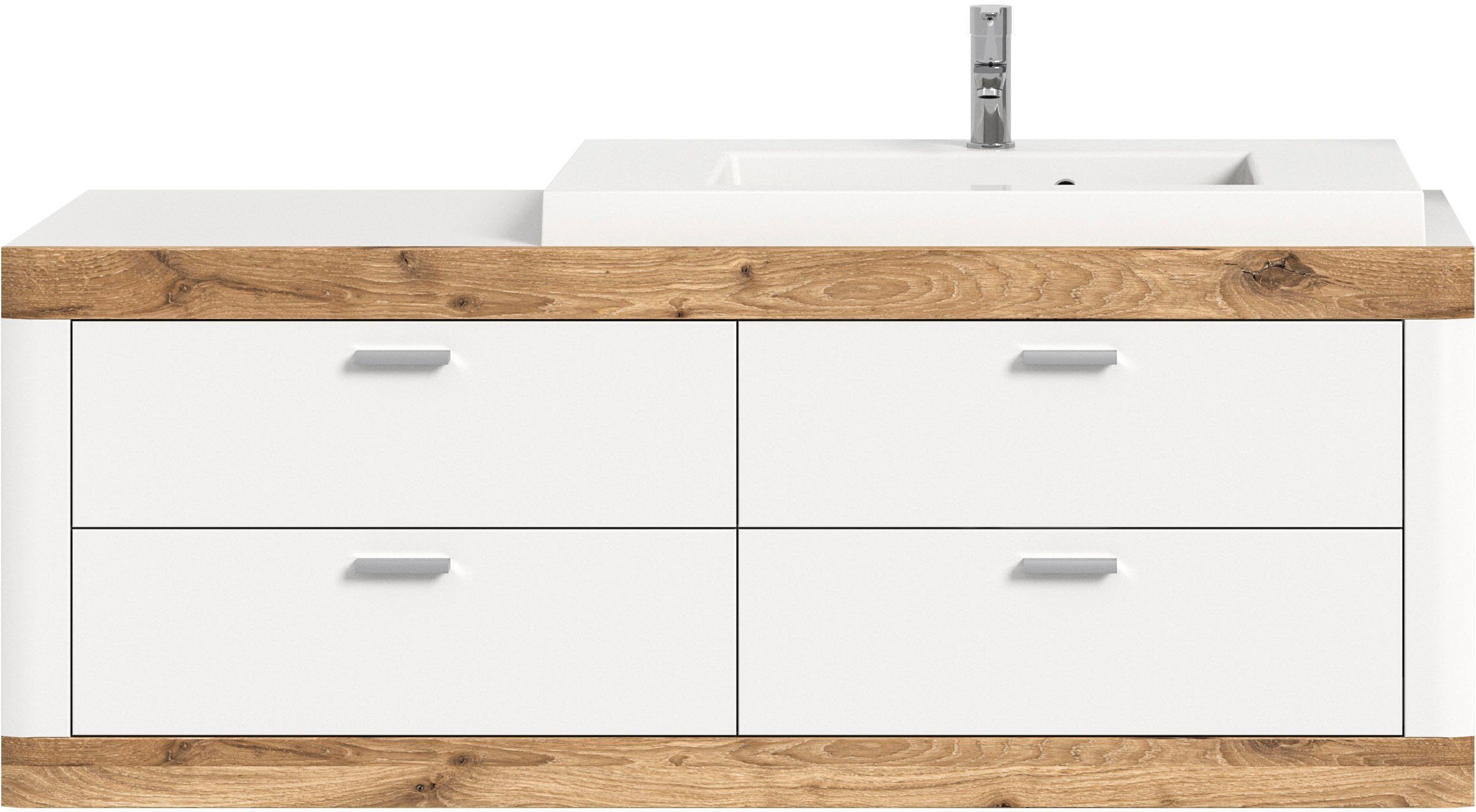 Home affaire Wastafelonderkast Landsby, breedte 133 cm, incl. mineralen gietwasbak, 4 lades (2-delig)