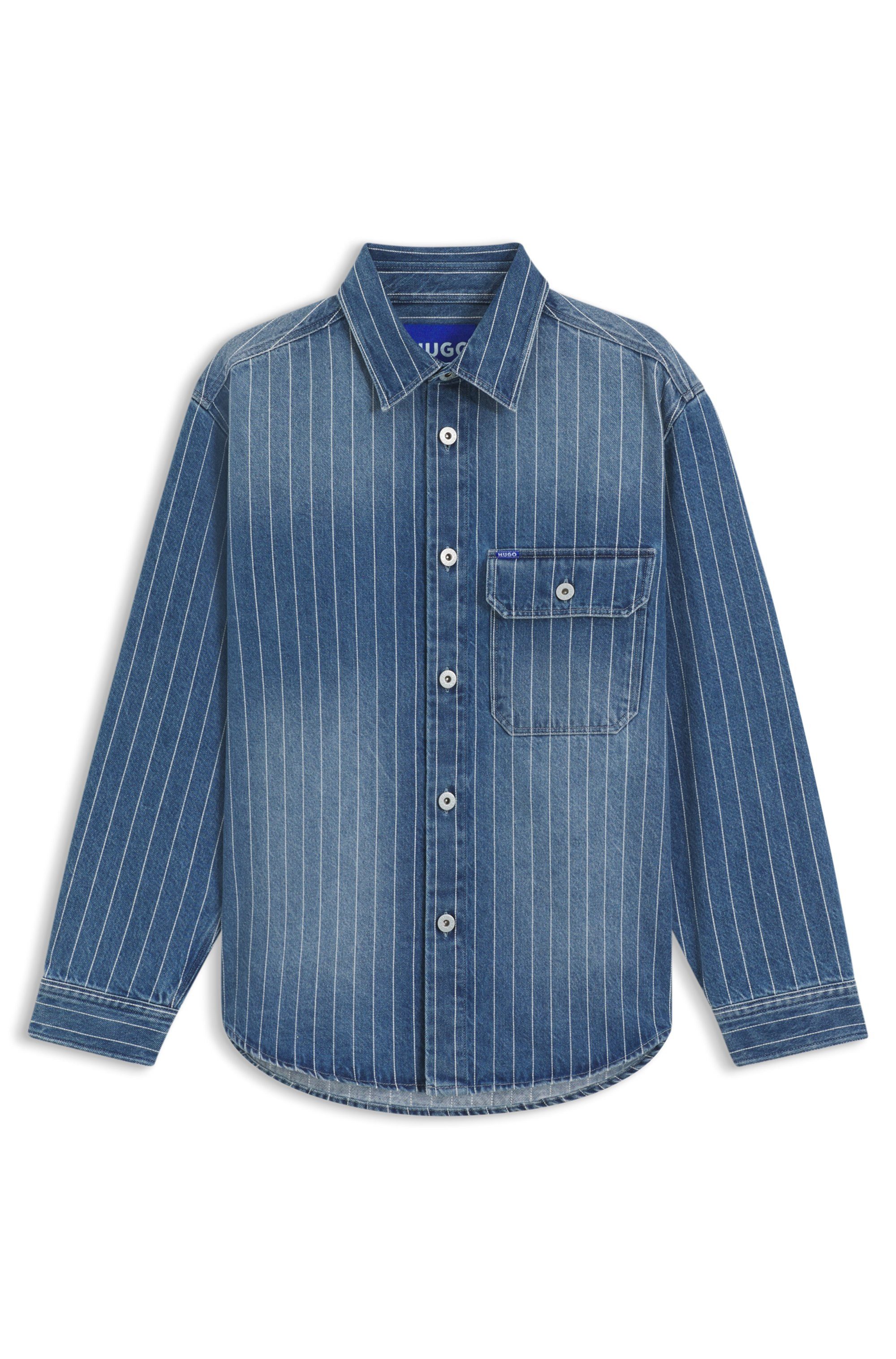 HUGO Blue Jeans overhemd Ebolt van gestreept denim