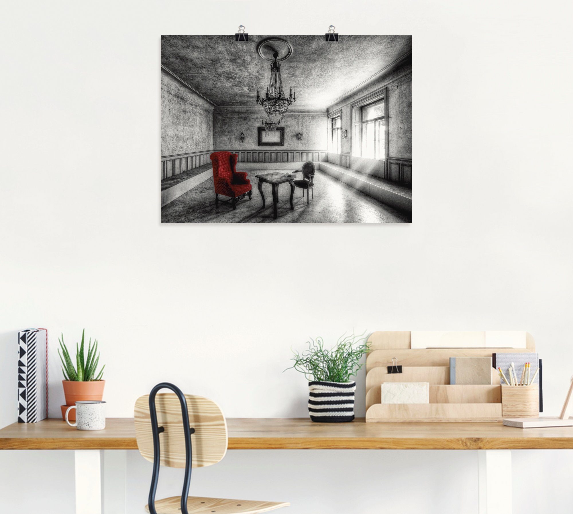 Artland Artprint Lost Place - rode fauteuil als artprint van aluminium, artprint voor buiten, artprint op linnen, poster, muursticker