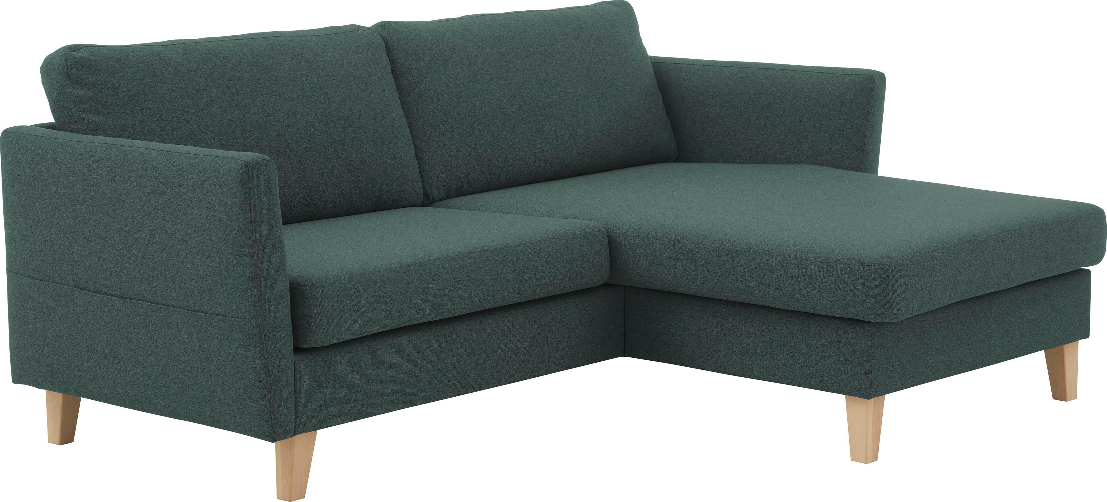 ATLANTIC home collection Hoekbank Mailo L-vorm met zakken opzij, récamier aan beide kanten te monteren, massief houten poten