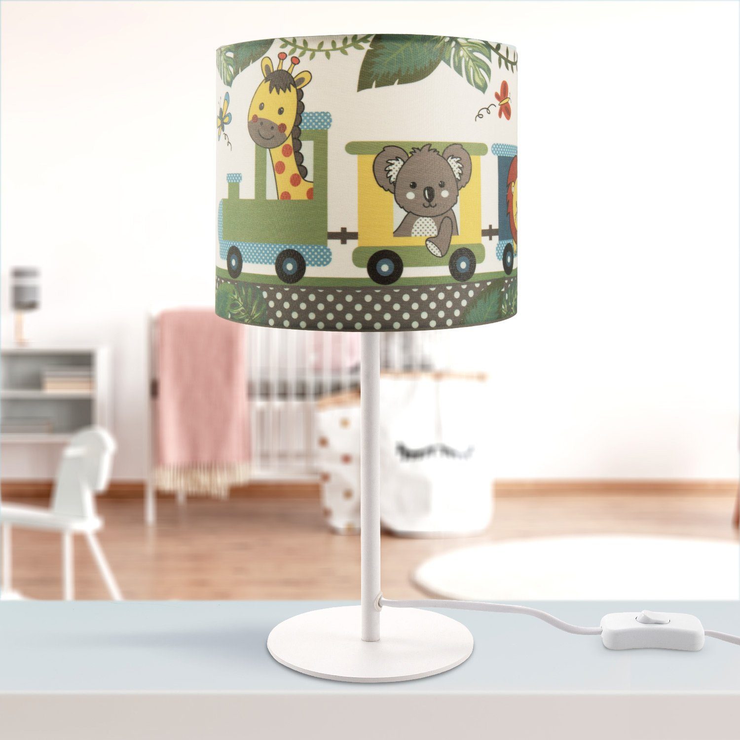 Paco Home Tafellamp Diamond 635 Kinderlamp LED kinderkamer lamp trek met dieren, tafellamp E14