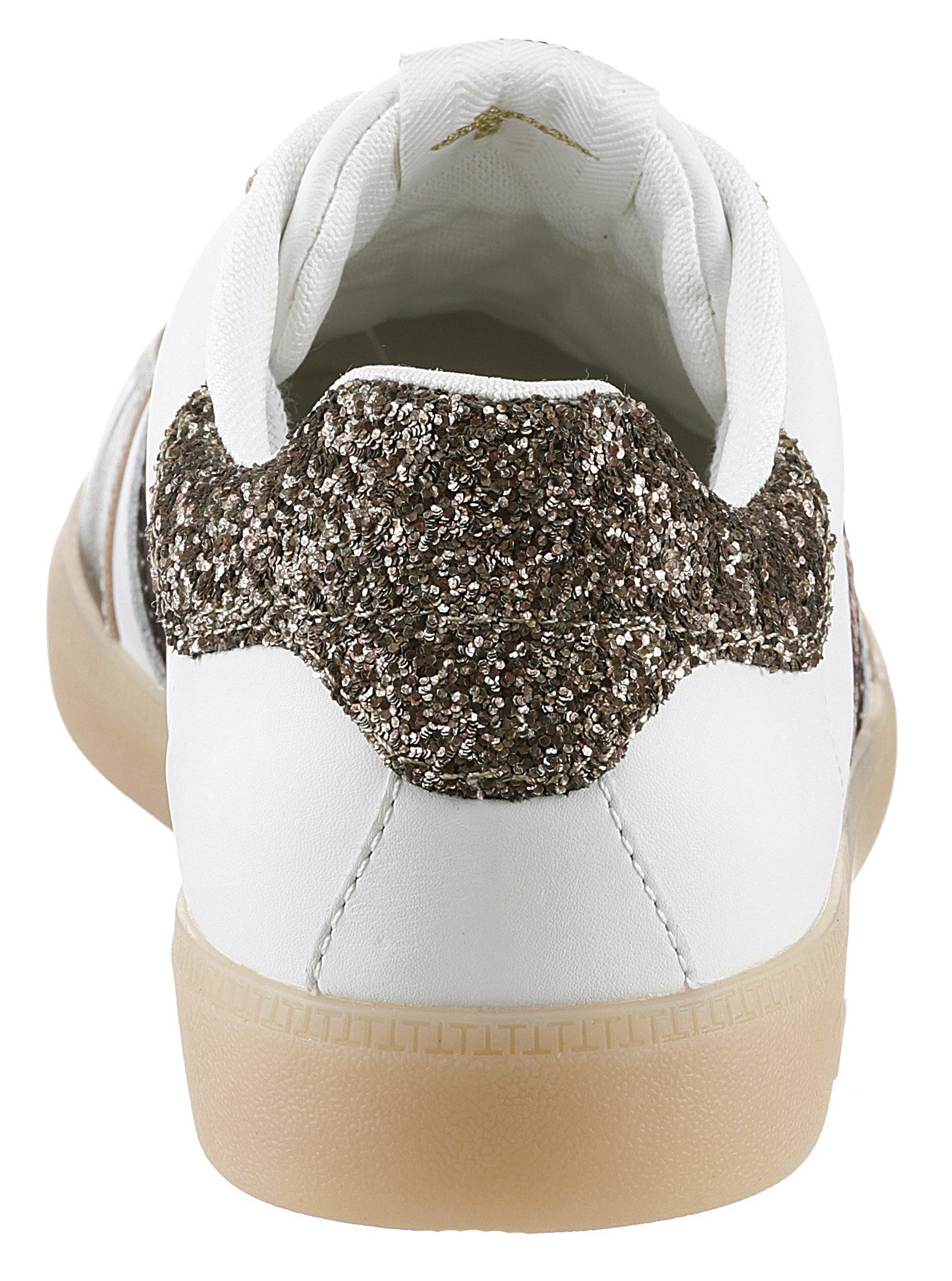Tamaris Sneakers , vrijetijdsschoen, lage schoen, veterschoen met glitter op de hiel