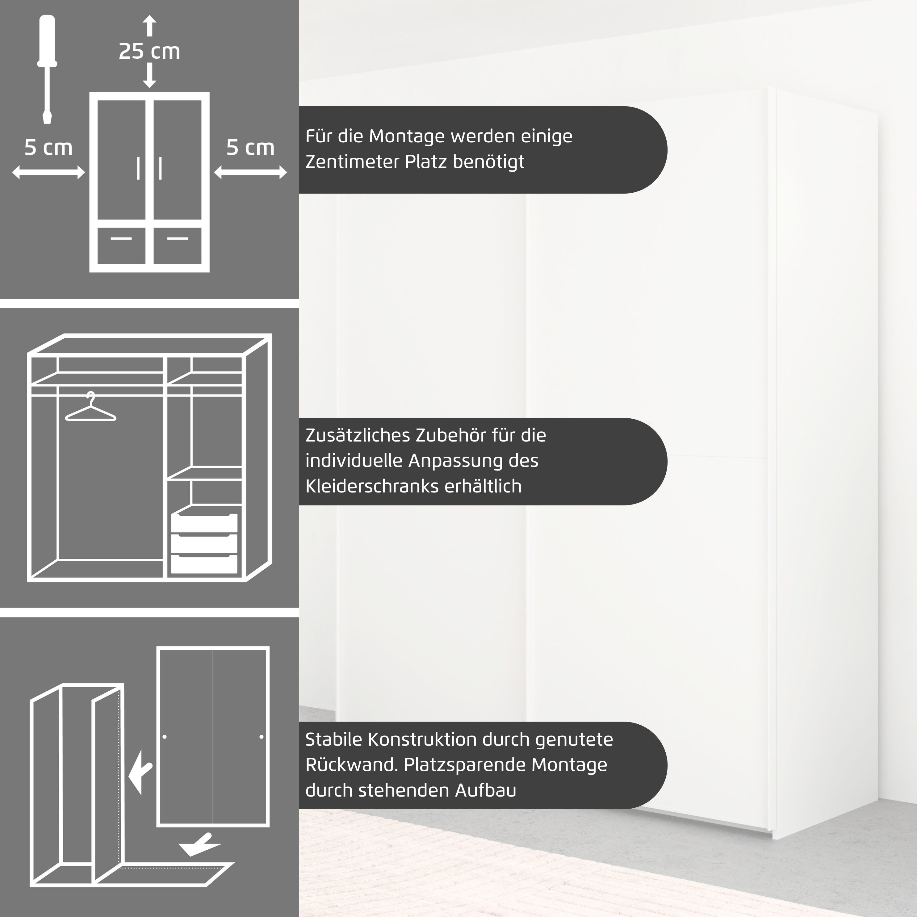 rauch Schuifdeurkast Kledingkast Kast Garderobe Slaapkamerkast SCALE-DUO edel tweedelige deuren glas-front met 3 sierlijsten made in germany