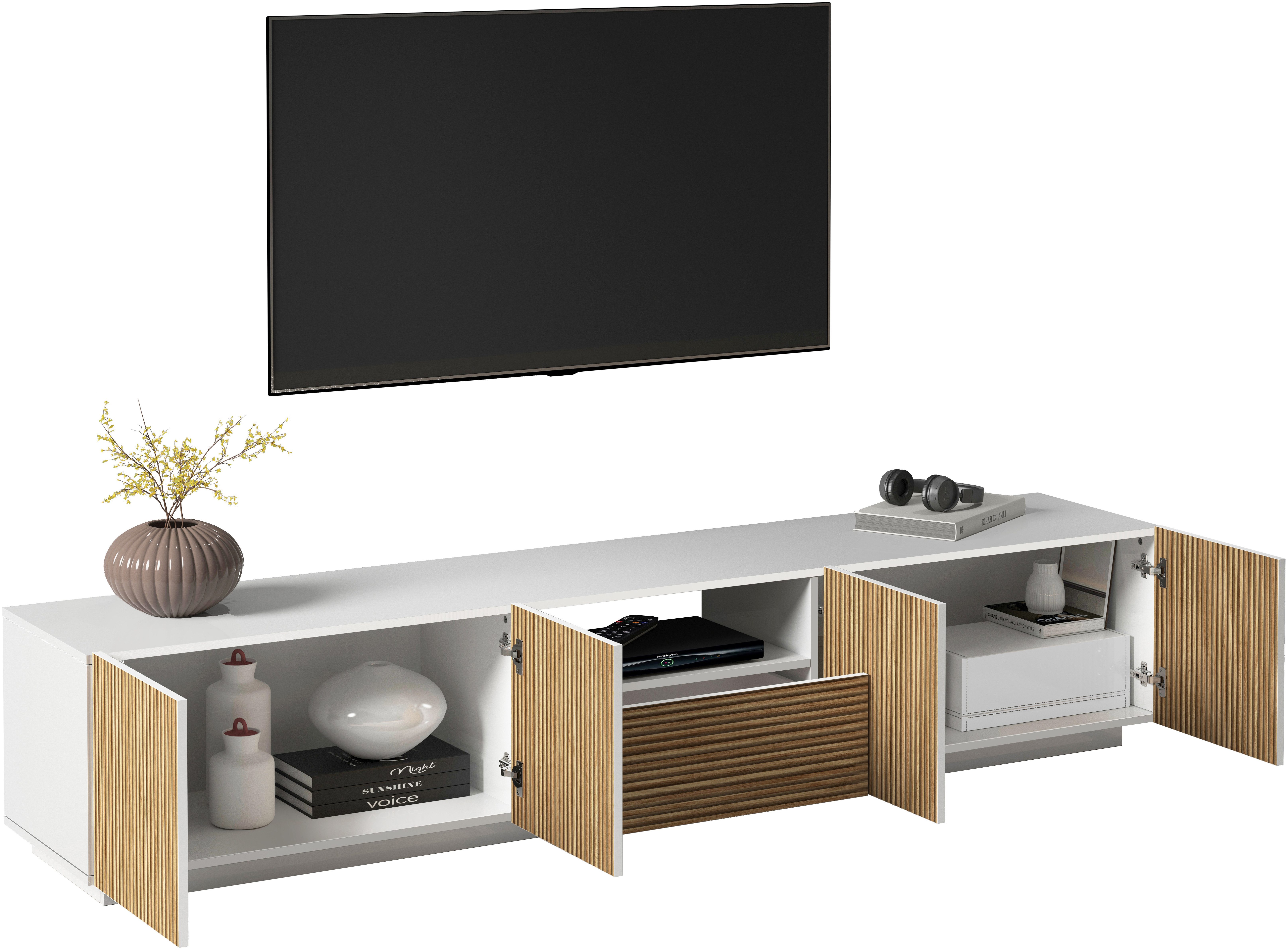 INOSIGN Tv-meubel Vega, Lowboard, TV-meubel, TV-kast, 220 cm met 4 deuren en 1 lade, fronten met groeflook