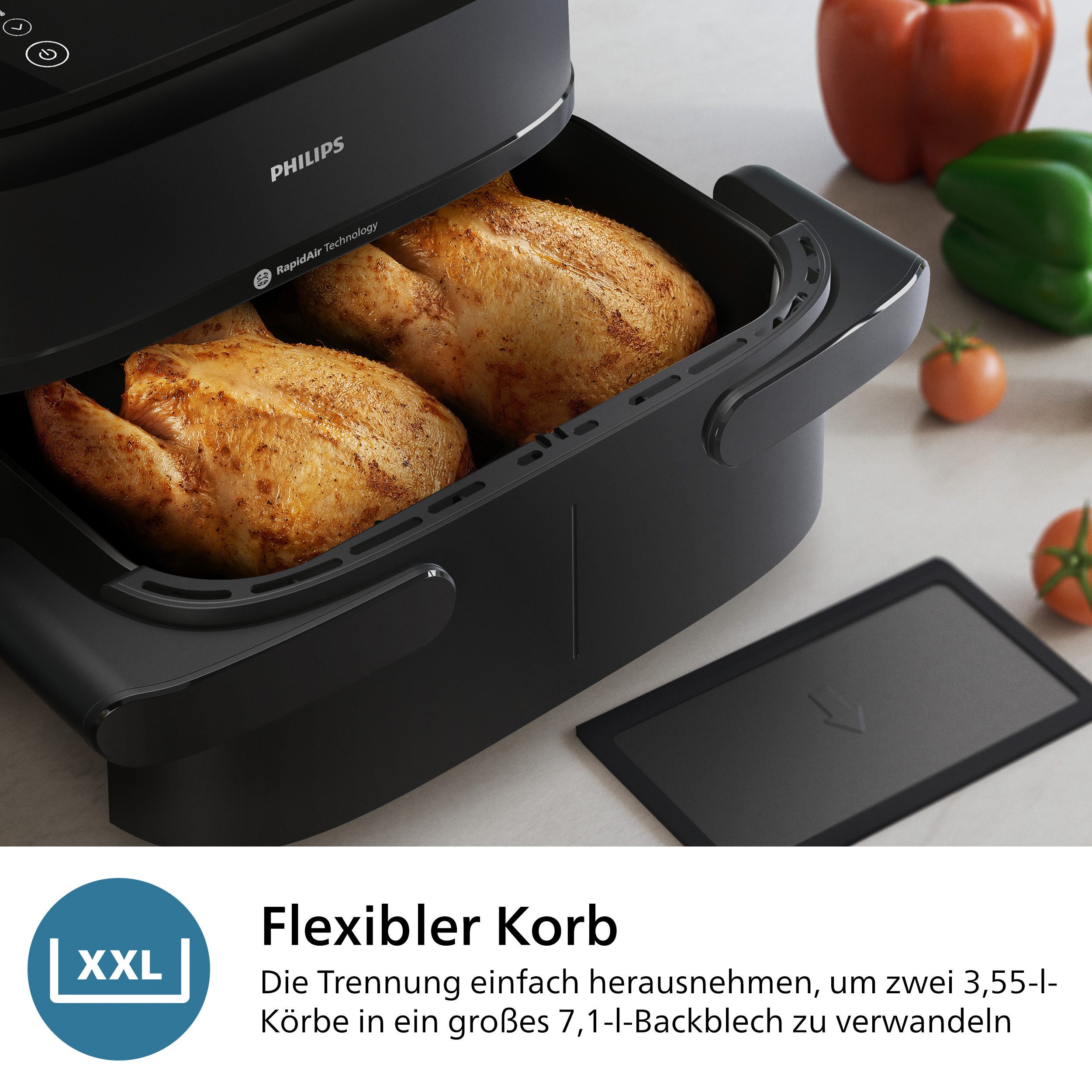 Philips Airfryer 1000 Flexible Basket NA150/00, zwei Körbe mit 7.1L