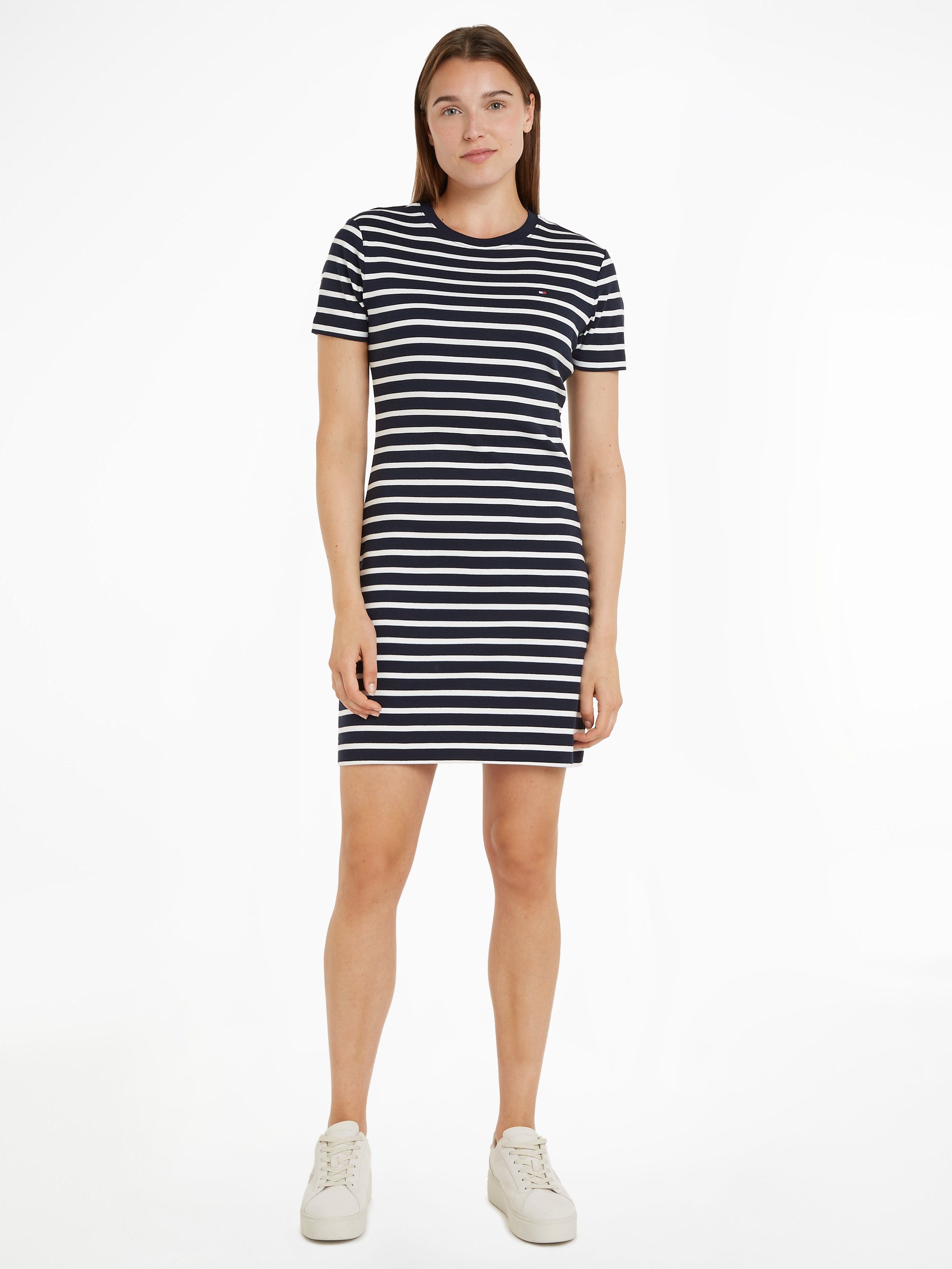 Tommy Hilfiger Shirtjurk NEW CODY STR SLIM KNEE DRS SS met allover streepdessin, logo-vlag