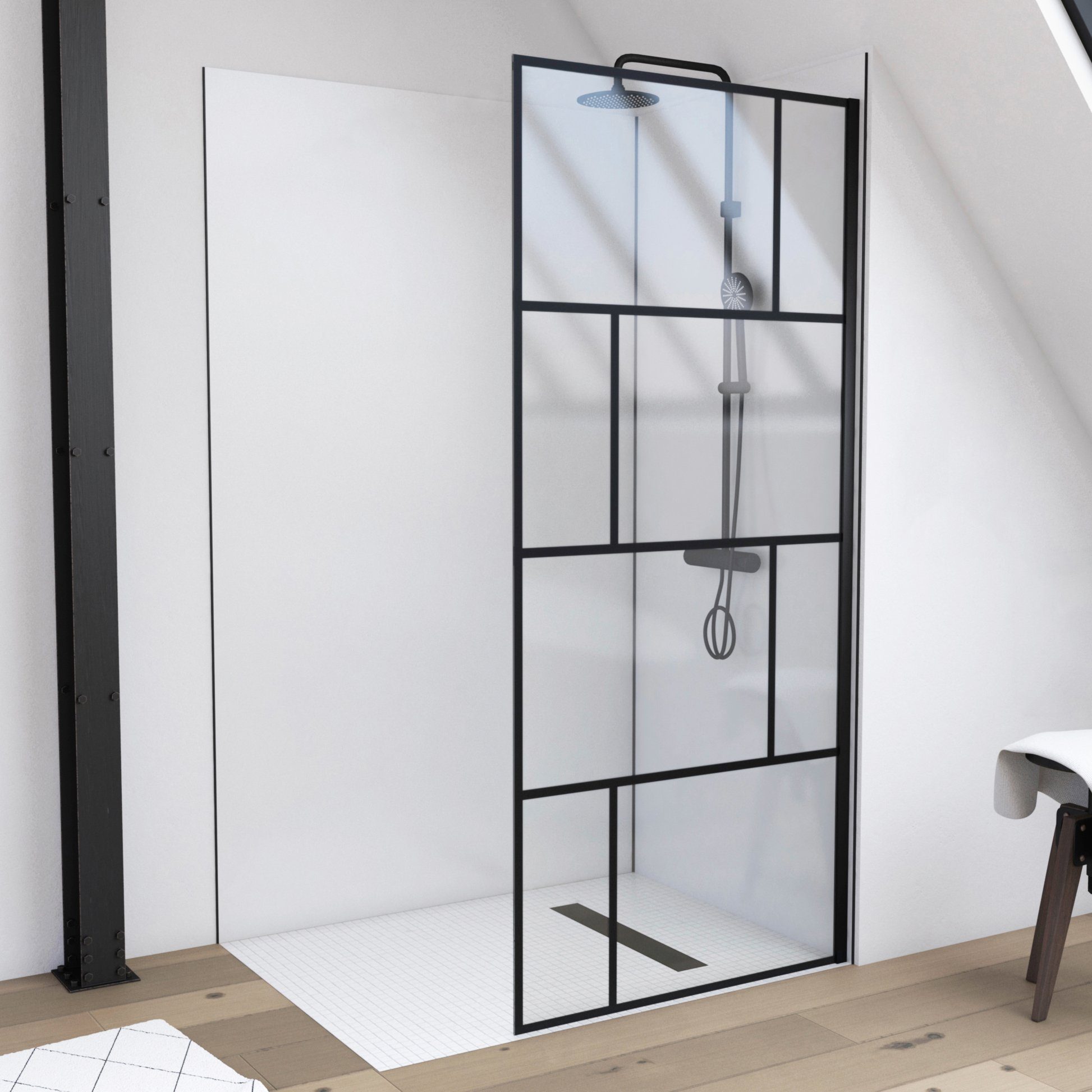 Marwell Walk-in-douche Bricks zonder houderstang, 90x195 cm, 90 cm douchecabines maat 90 cm x 195 cm zwart