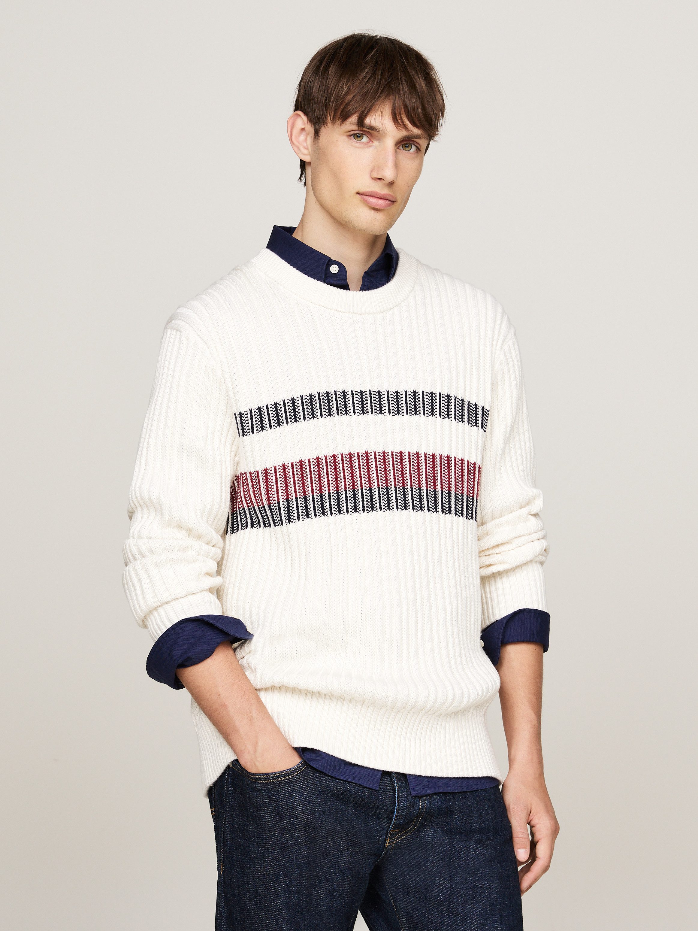 Tommy Hilfiger Trui met ronde hals GLOBAL STRIPE CHUNKY RIB C NK