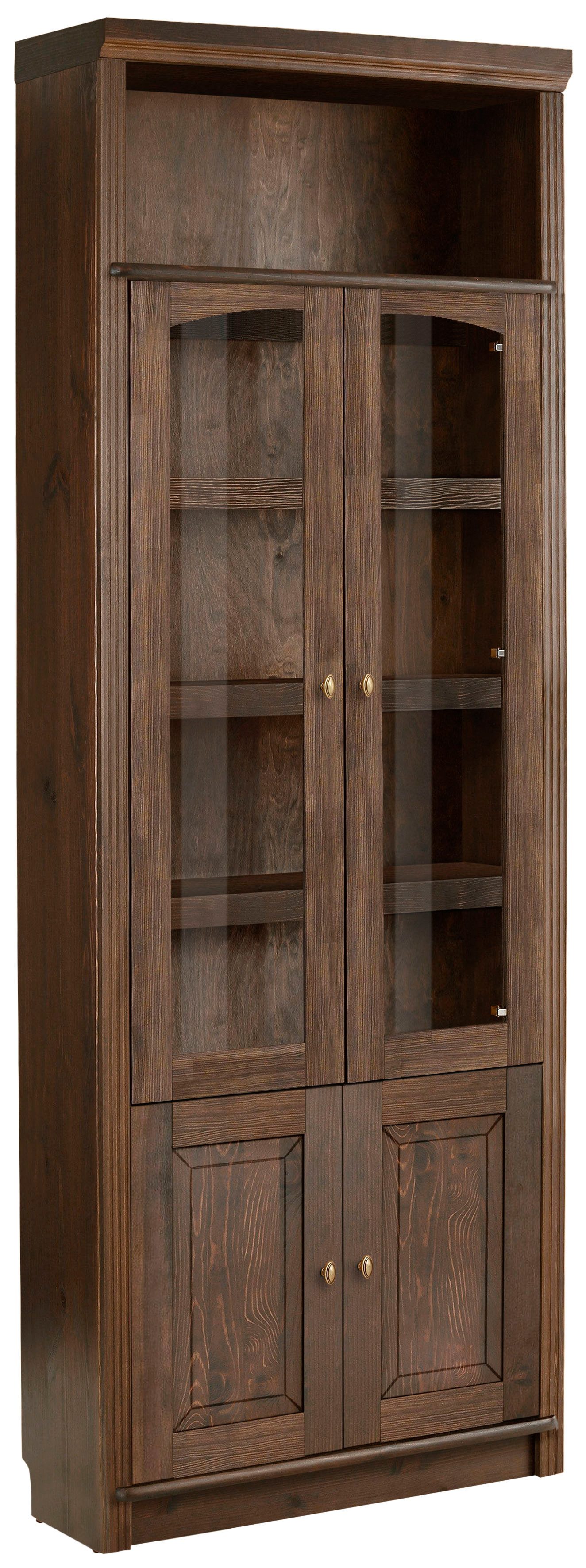 Home affaire Boekenkast Soeren massief grenen, in 2 hoogten, diepte 29 cm, deuren met vensterglas-inzet boekenkasten bruin