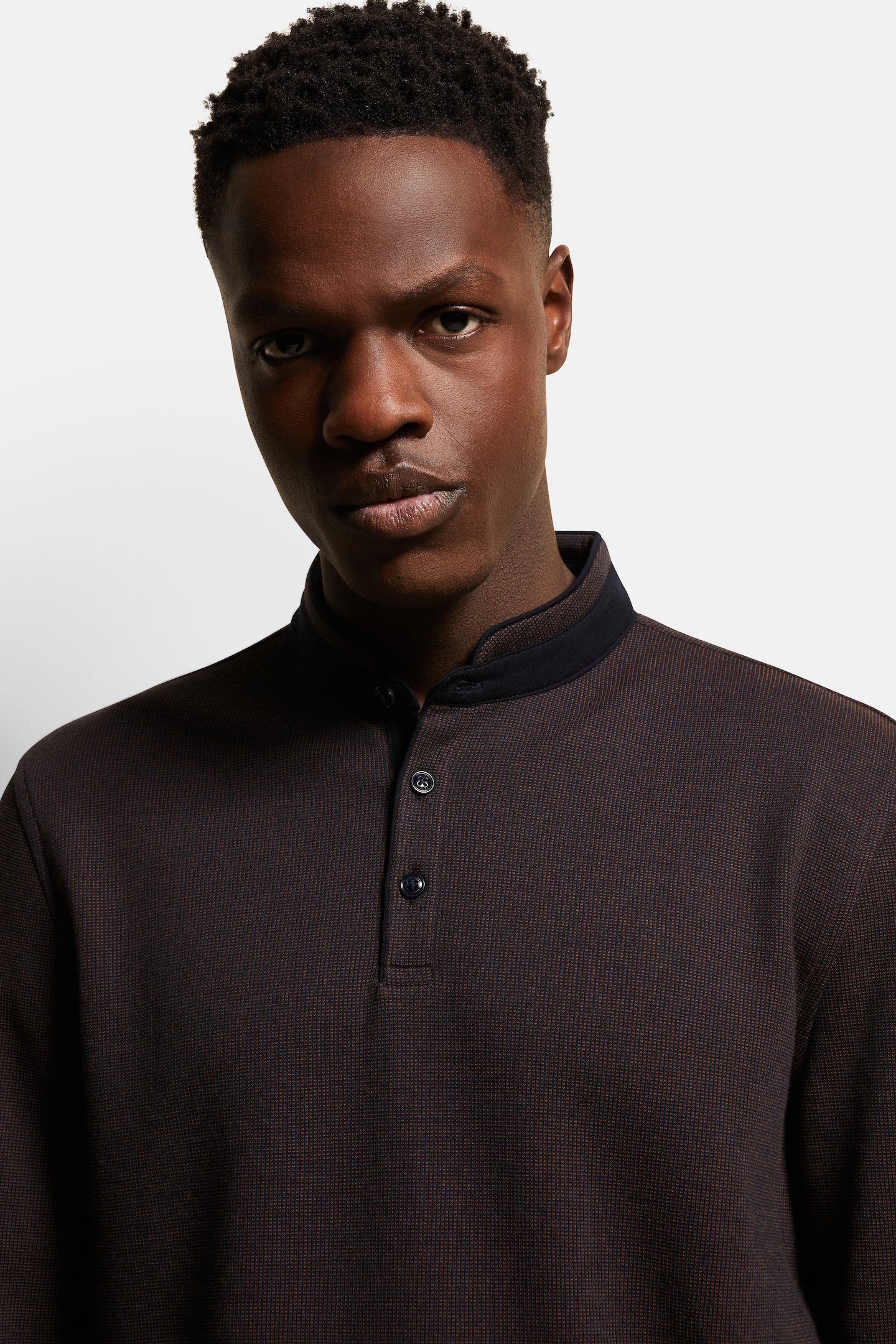 Bugatti Poloshirt met lange mouwen met opstaande kraag