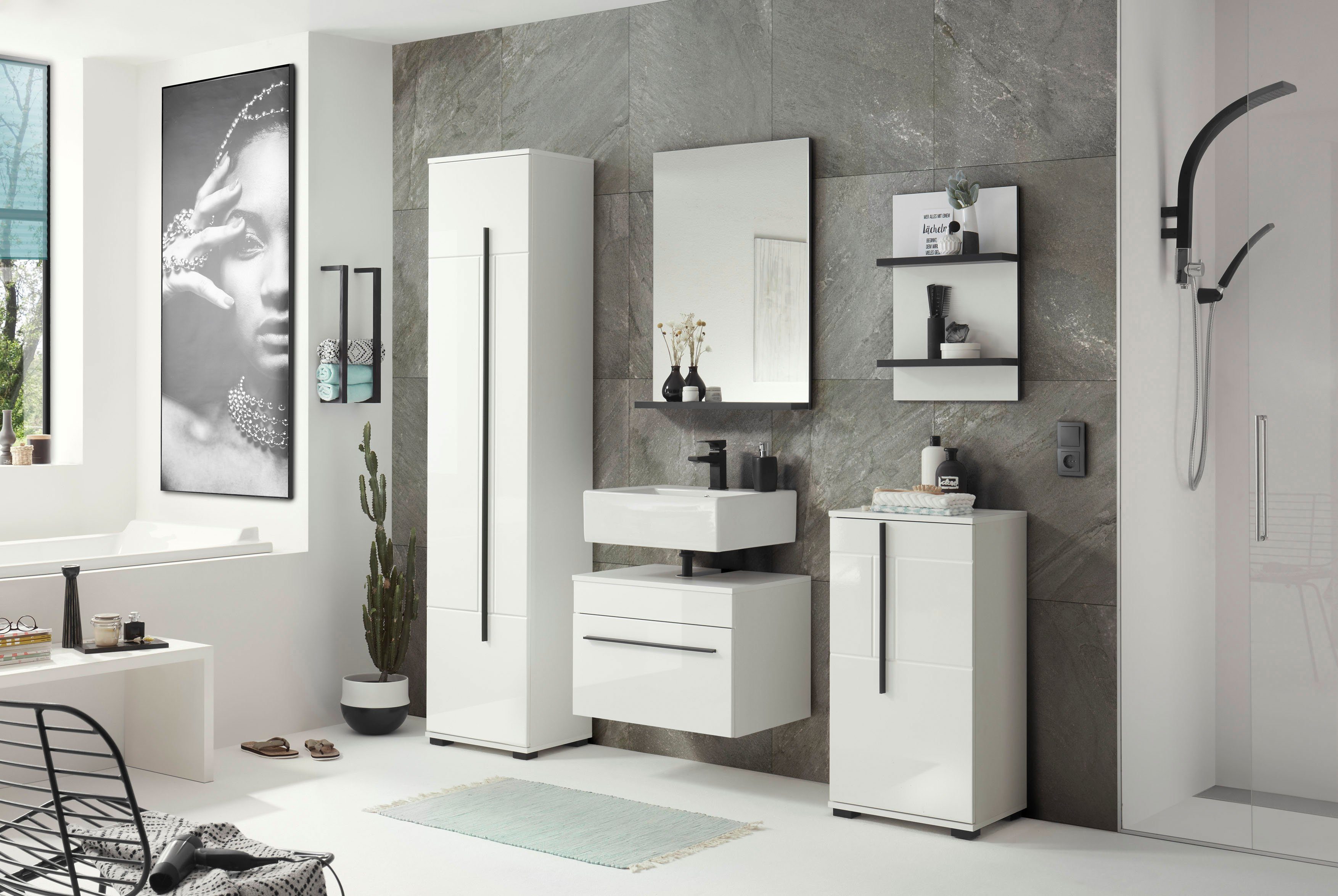 INOSIGN Hoge kast Cantara, Badschrank in Hochglanz Weiß, Hochschrank im modernen Design