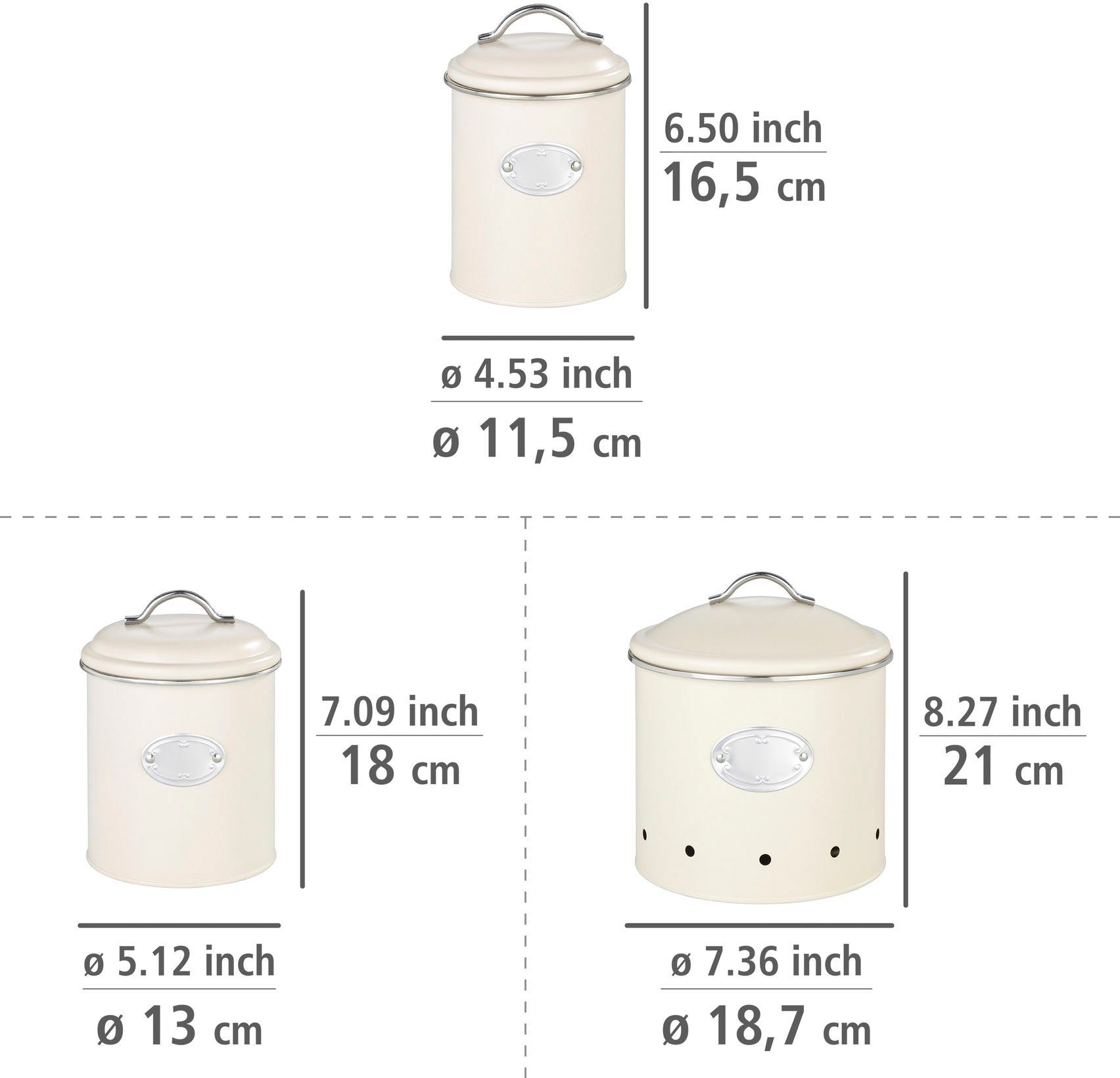 WENKO Voorraadbus Model Nero Opbergdozen voor voorraad en voedsel, 3 maten (set, 3-delig)