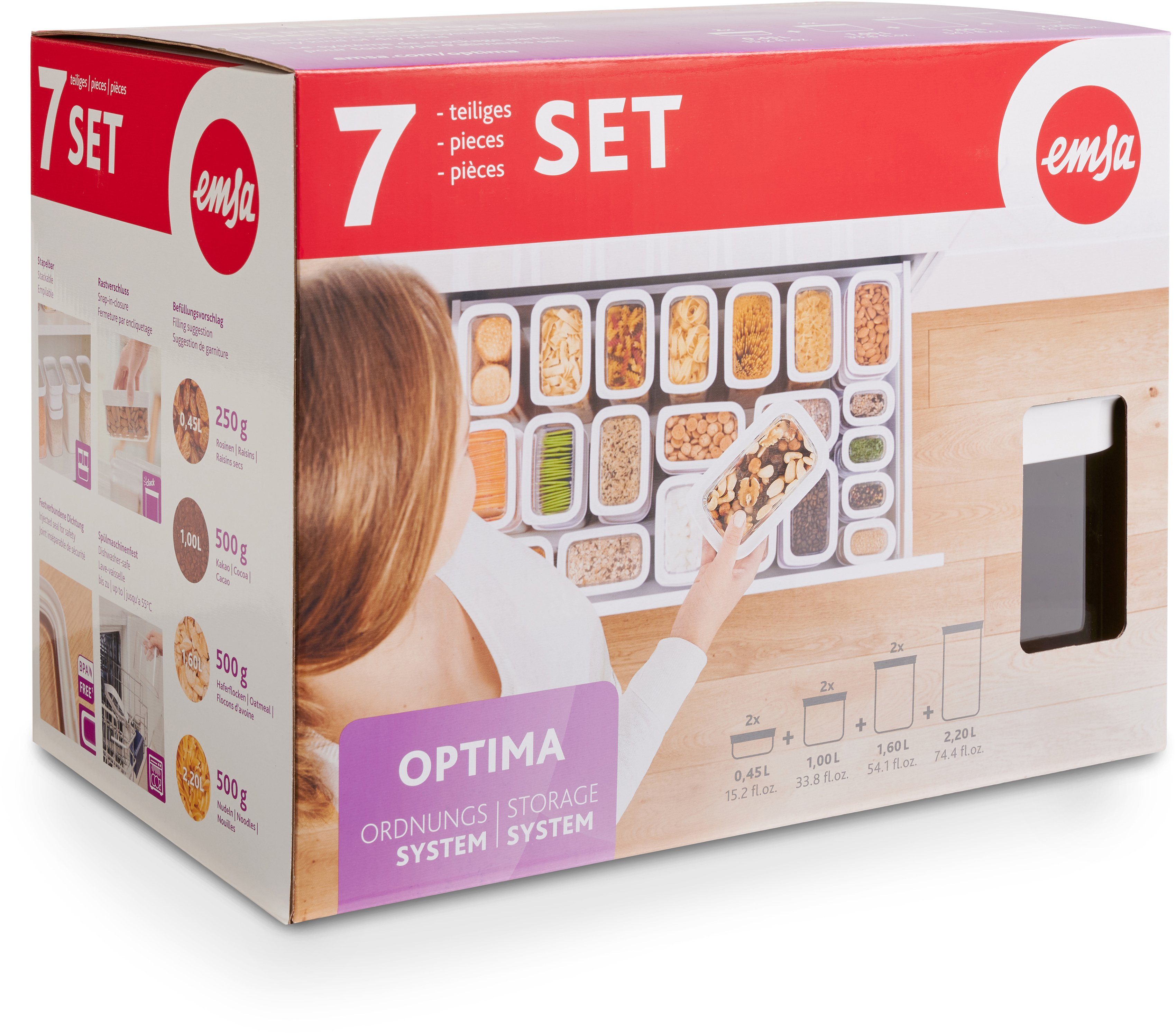 Emsa Voorraadbus N11429 Optima rechthoekig, veilig, hygiënisch, onschadelijk, ruimte-efficiënt (set, 7-delig)