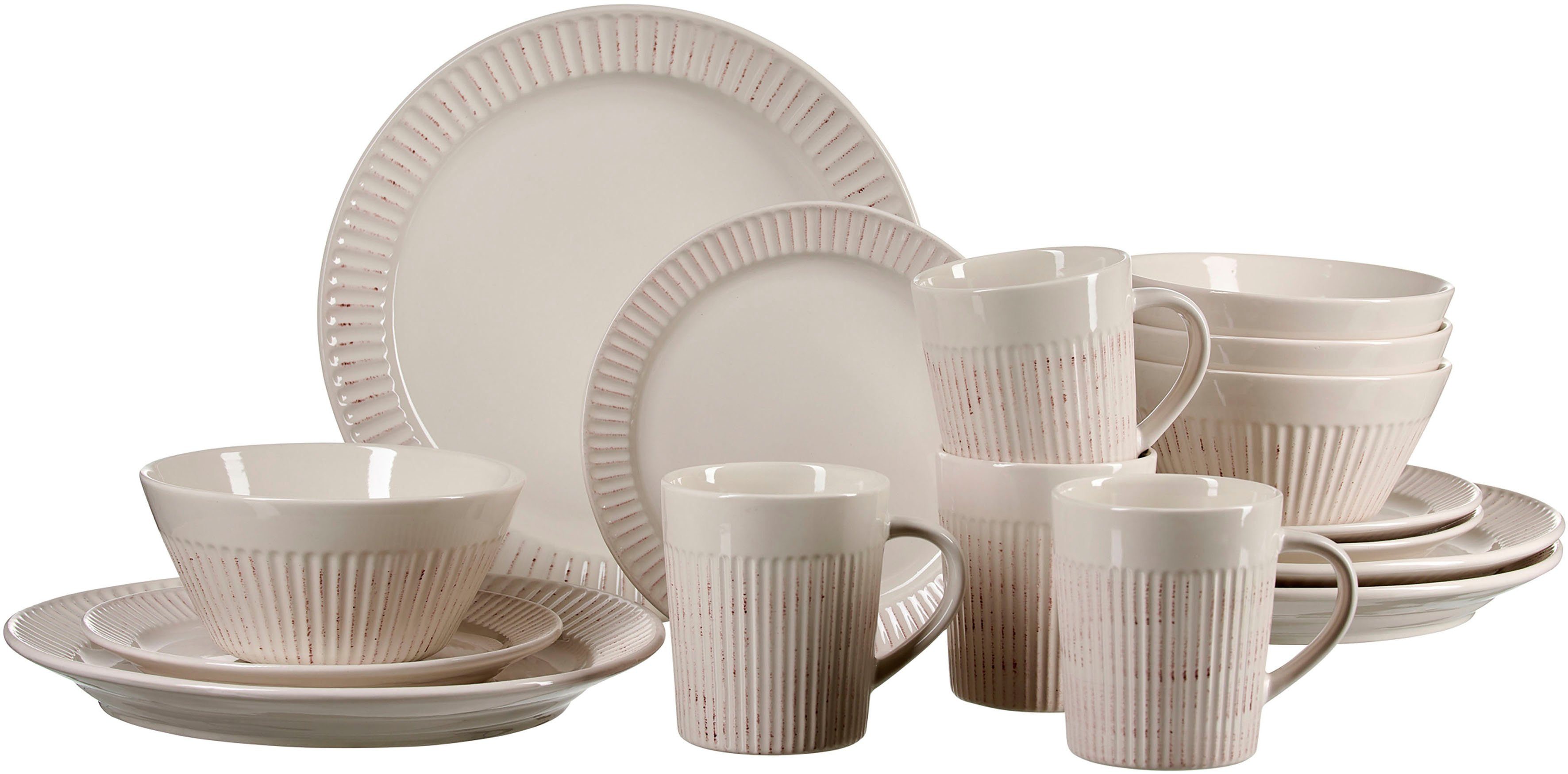 Ritzenhoff & Breker Combi-servies Kreta, Servies, streeprimpel, aardse bruine accenten (set, 16-delig)