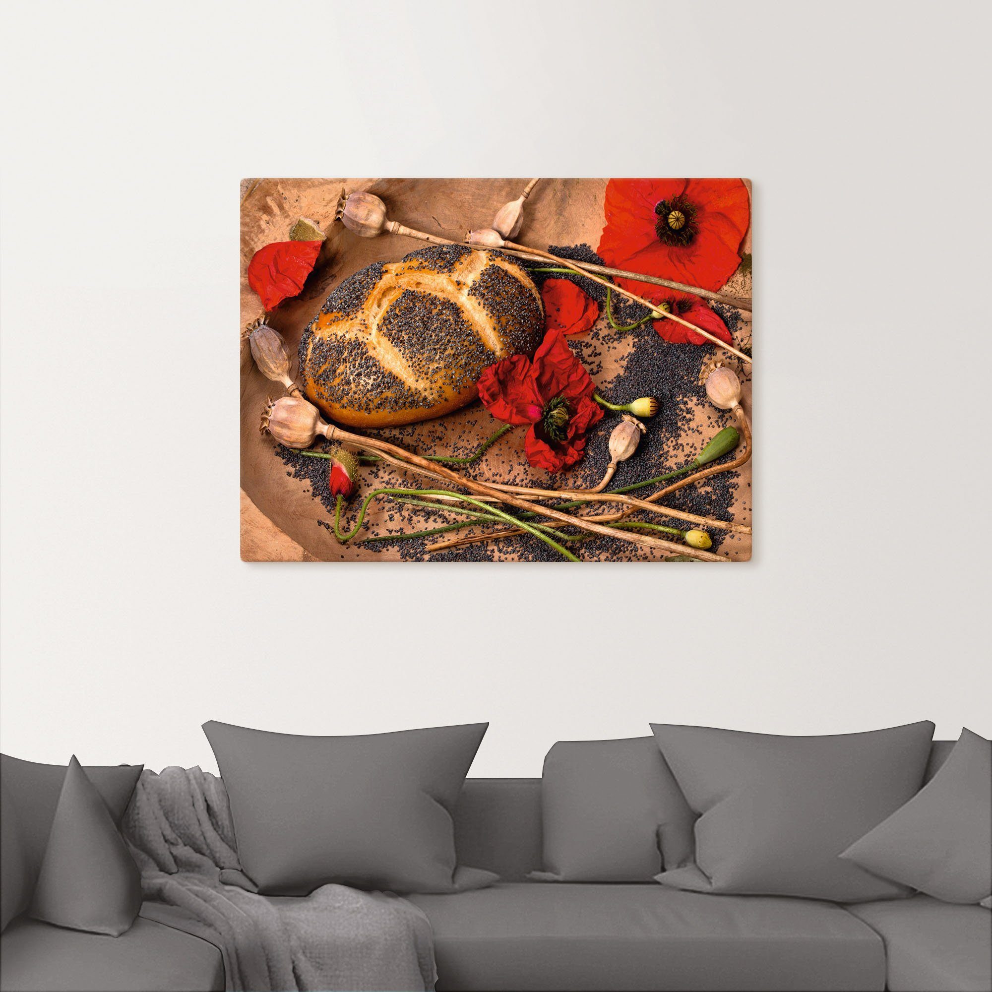Artland Artprint op linnen Maanbrood versierd met klaprozen