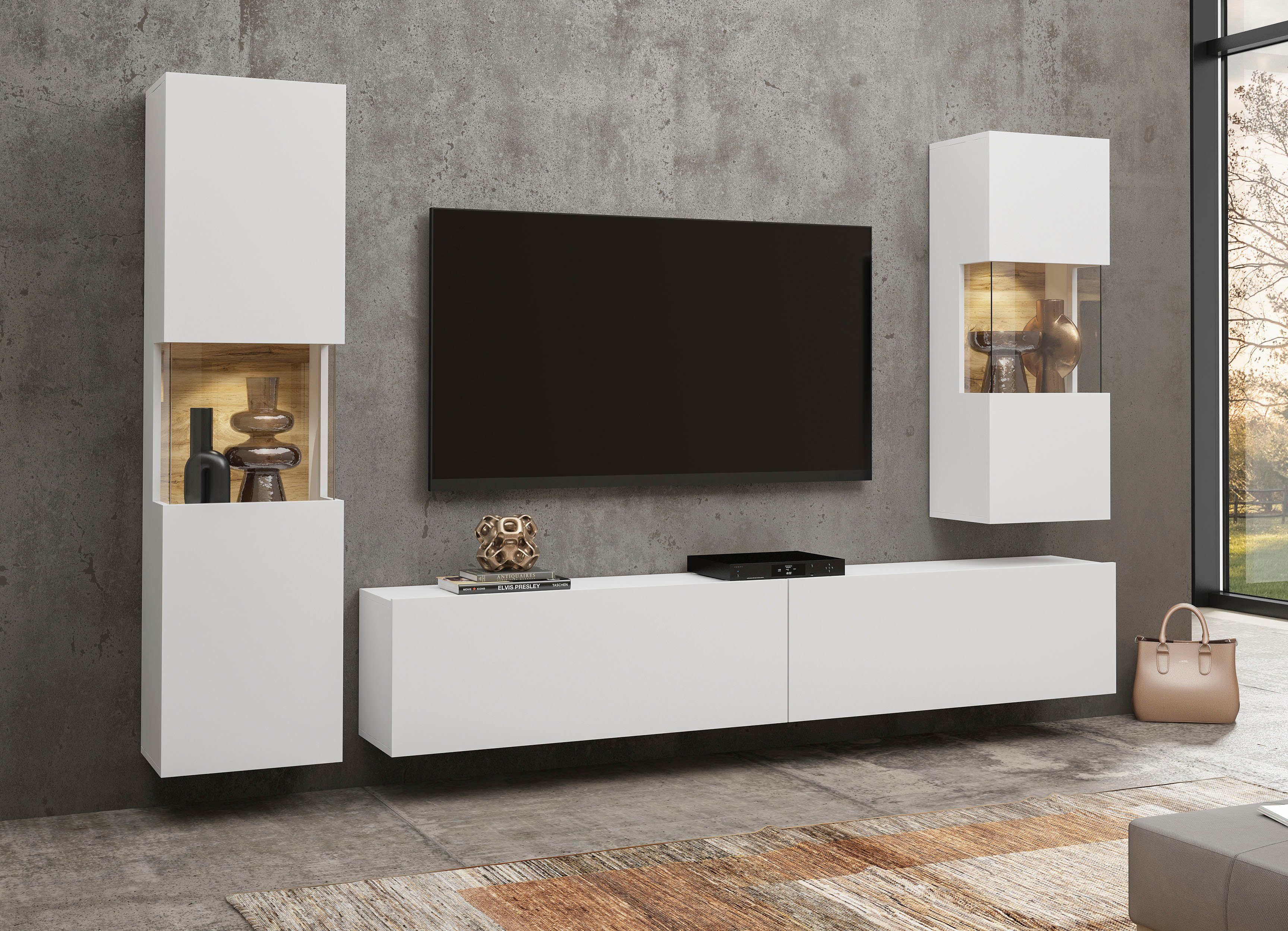INOSIGN Wandmeubel Ava, woonkamer-set hangend/staand te monteren, vitrinekast, lowboard