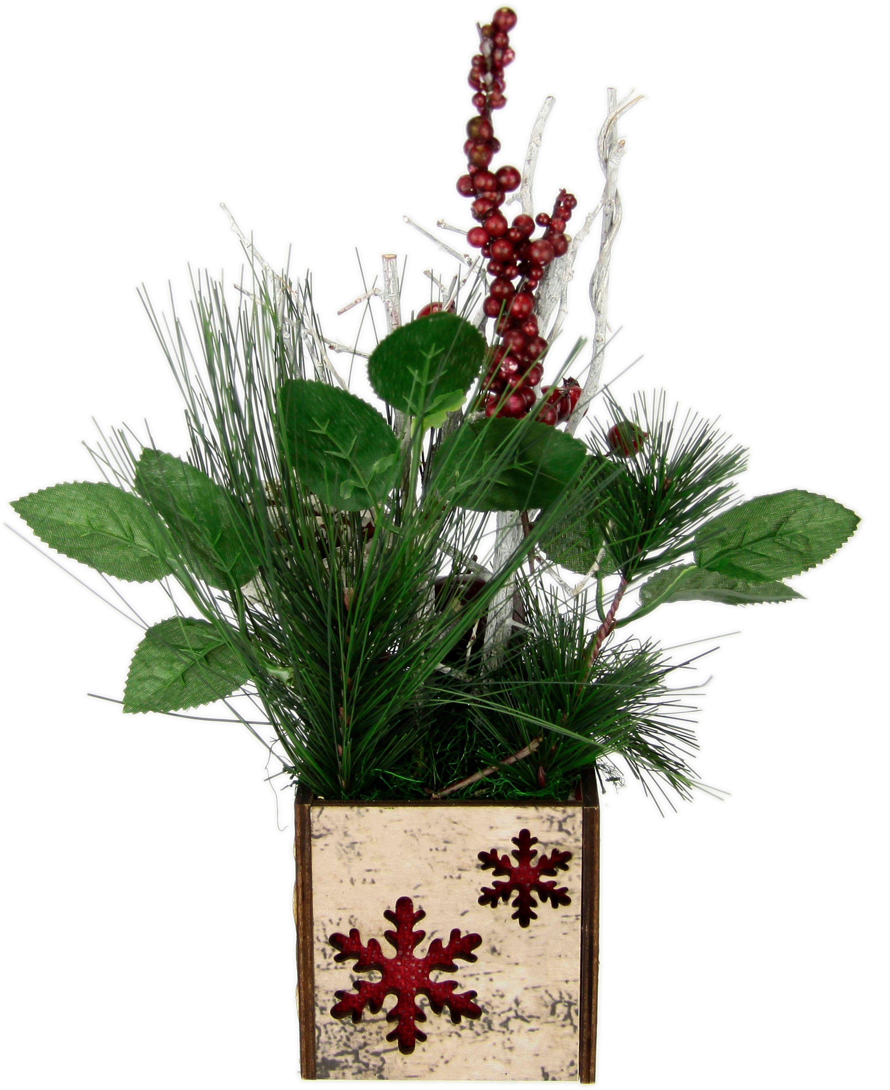 I.GE.A. Winterse kunstplant Kerstarrangement met appel in pot, winterarrangement, Kunstbloemenstuk met kegels, bessen en decoratieve takken, kerstdecoratie (1 stuk)