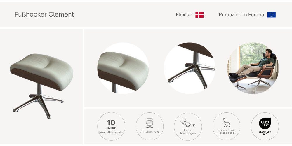 FLEXLUX Voetenbankje Clement Beensteun, Uitstekend Comfort. Robuustere Alu voet voor beensteun voor een betere ontspanning, notenhout, aluminium voet