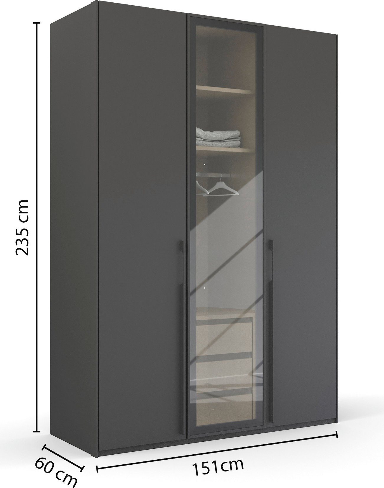 rauch Draaideurkast Kledingkast kast garderobe SKAT SHINE met hoogwaardige, transparant grijs glas inclusief uitgebreid toebehoren made in germany