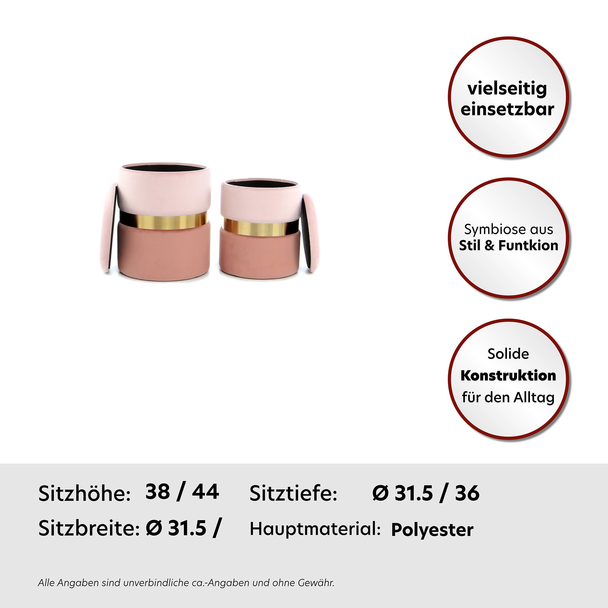Kayoom Hocker met bergruimte Kruk Zora 125 2-delige set, fluweelzachte stof bekleding, ronde elegante vorm (set, 2 stuks)