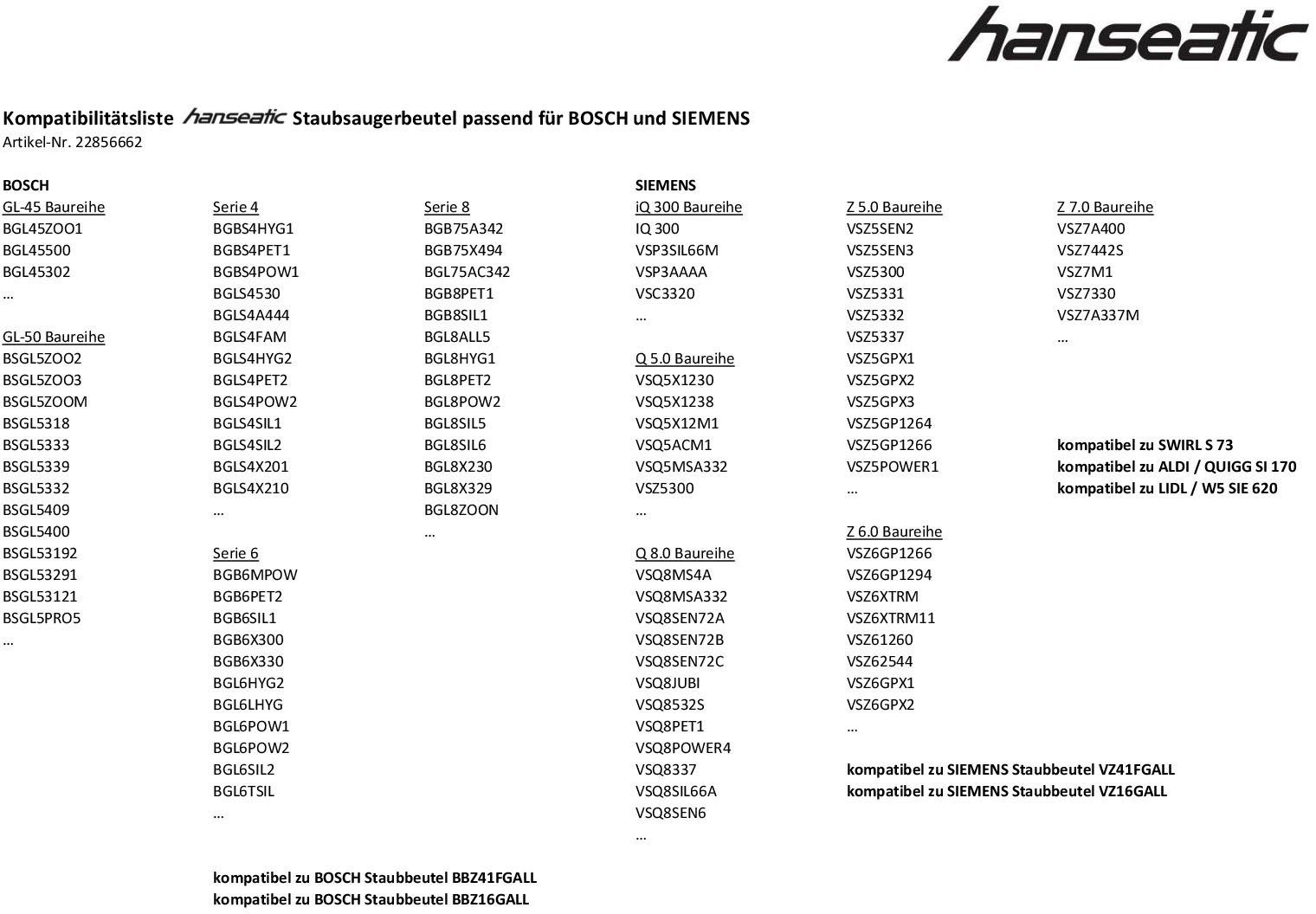 Hanseatic Stofzuigerzak set van 10 (set)