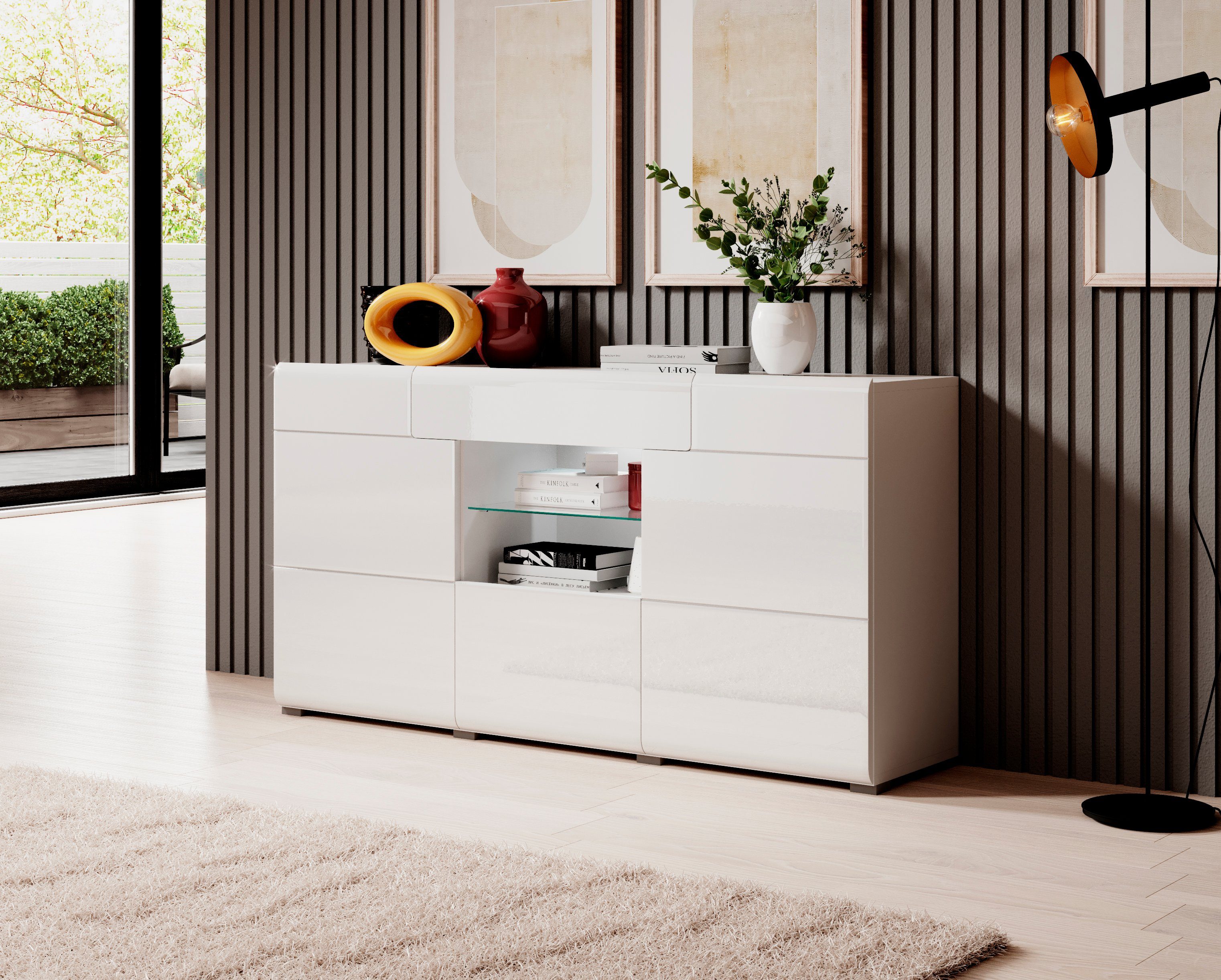 INOSIGN Dressoir Toledo, breedte 159 cm, moderne sidetable met decoratief freeswerk, greeploos