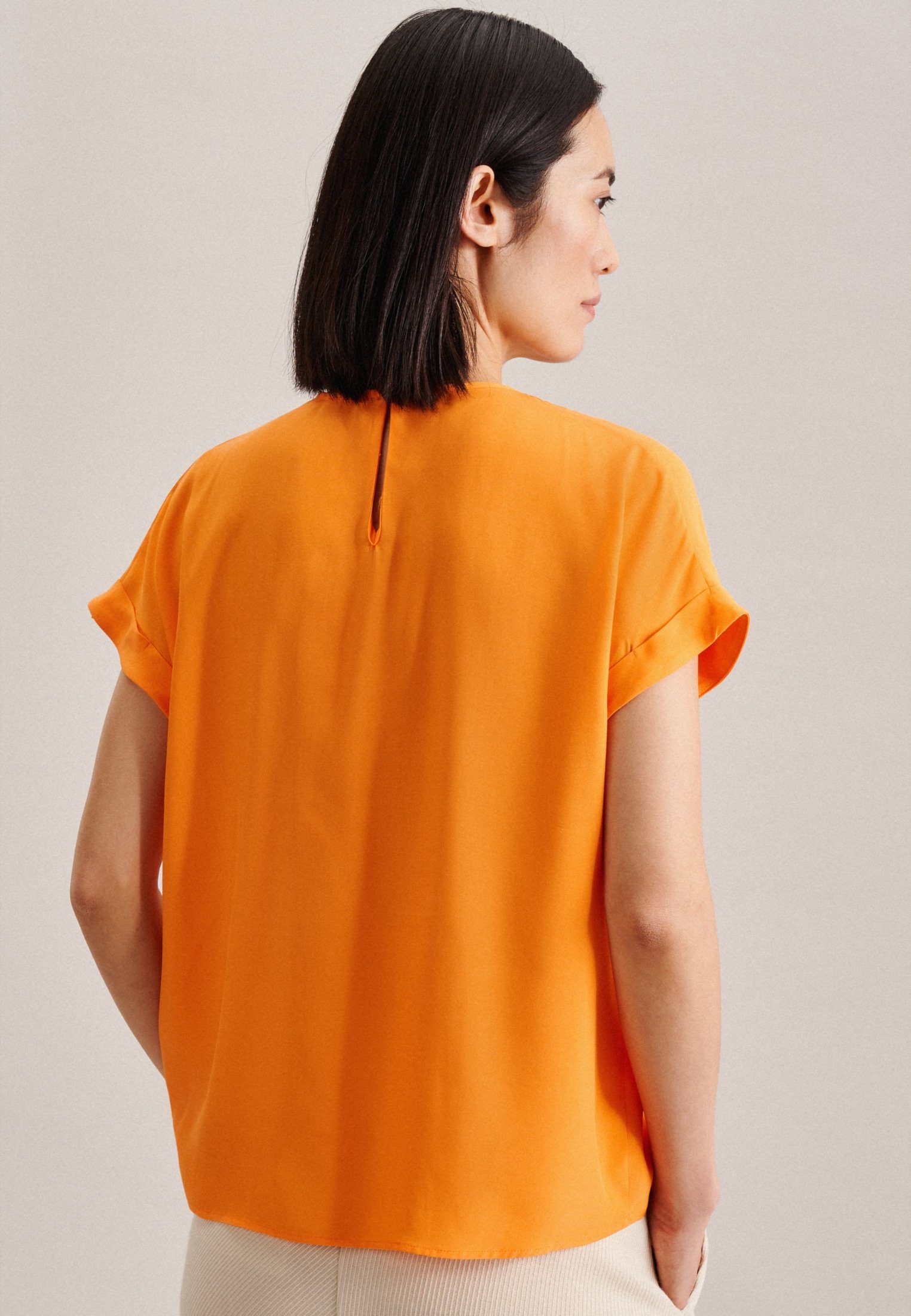 seidensticker Shirtblouse Zwarte roos Korte mouwen ronde hals uni