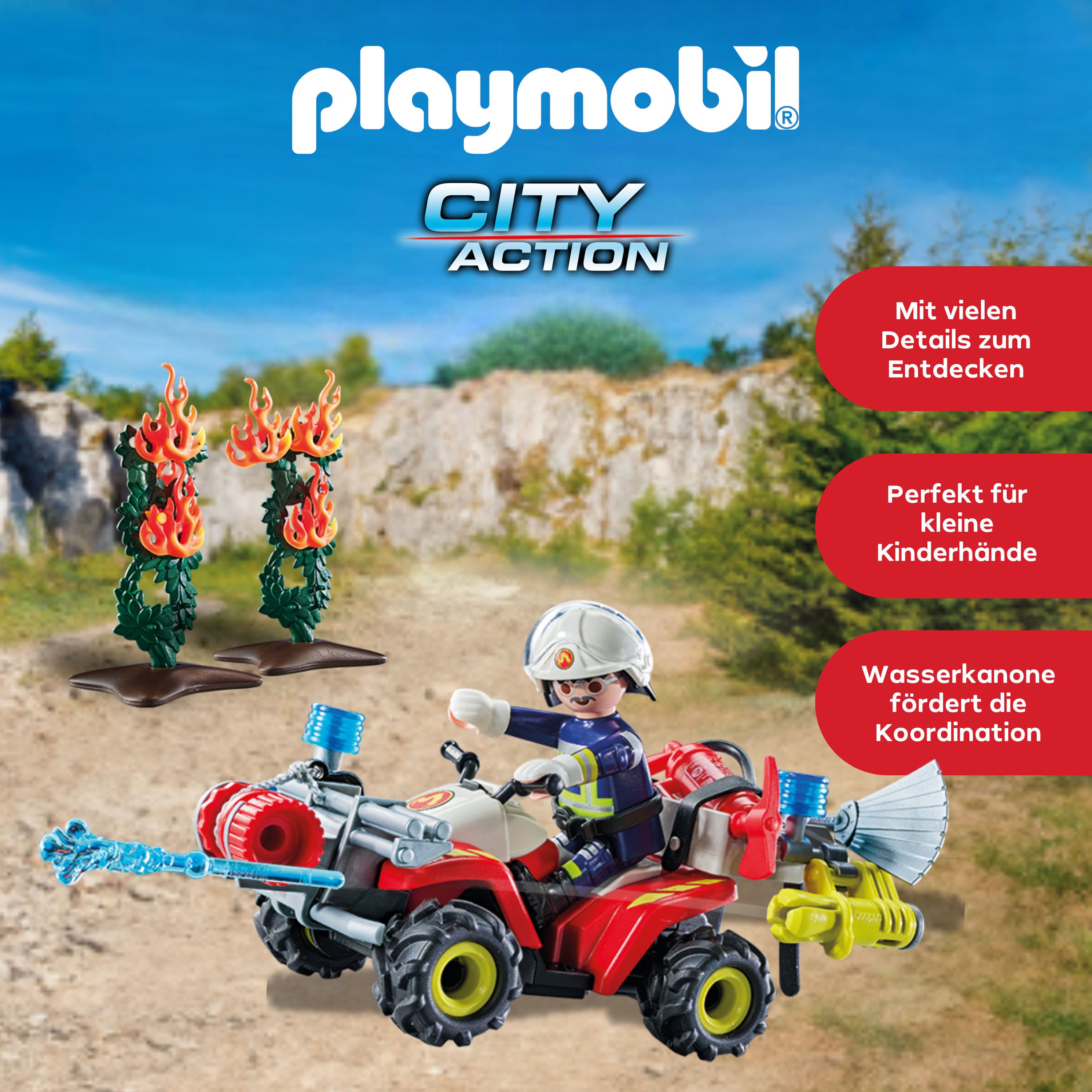 Playmobil® Constructie-speelset Feuerwehr Quad löscht Heckenbrand (71825), Playmobil Action Heroes (47-delig)