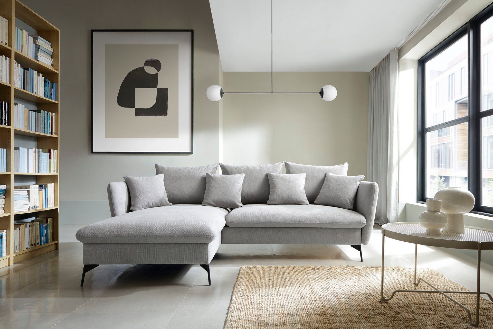 andas Hoekbank LIVORNO,258 cm, L-model, Slaapfunctie en bedlade (139/224 cm), fluweel, structuur, geweven stof