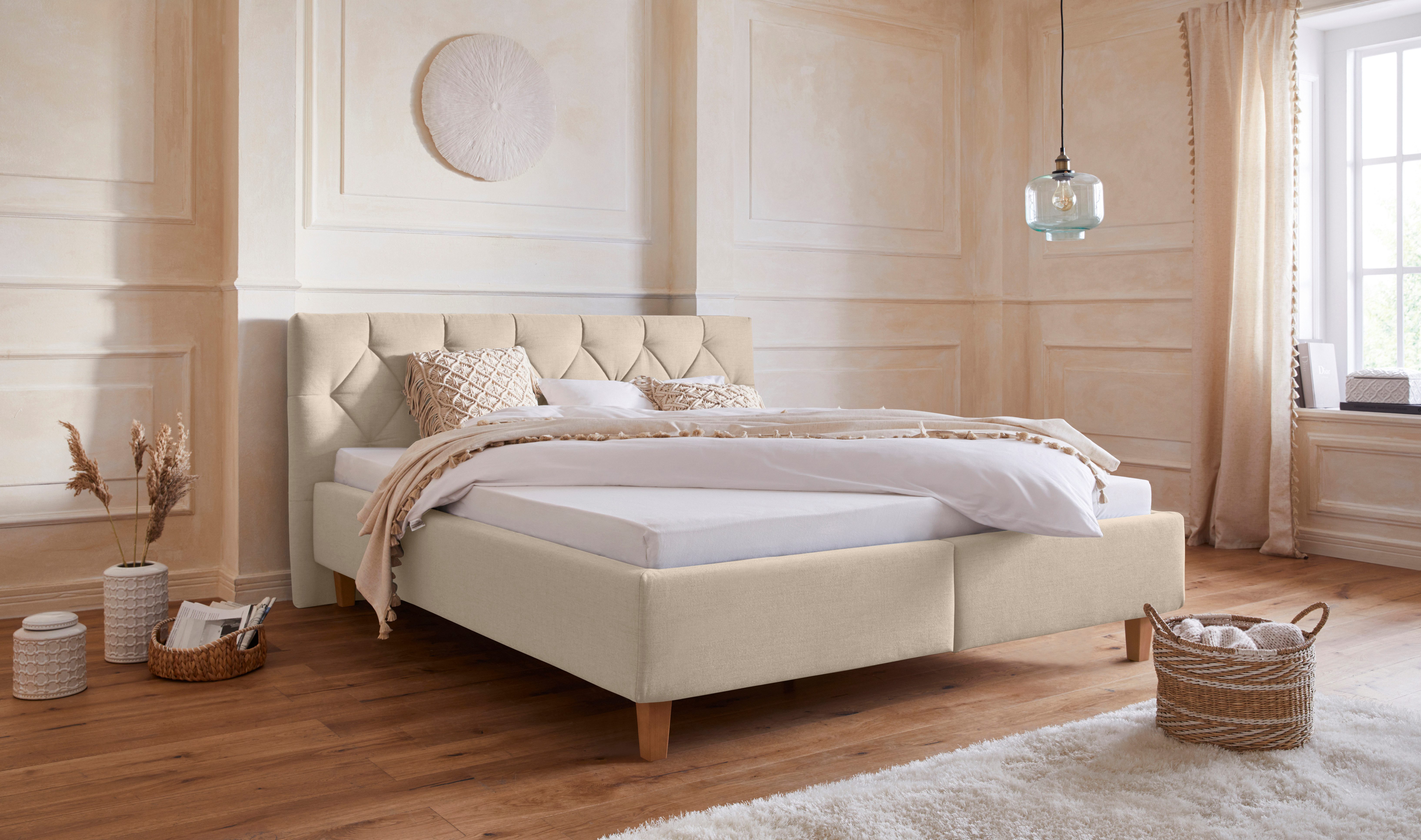 Home affaire Gestoffeerd bed Sunley 100 Kruisstiksel, hoofdbordhoogte 102 cm, zonder of met matras/lattenbodem