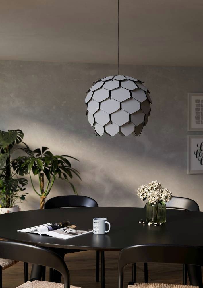 EGLO Hanglamp MATTANZA Hanglamp, hout in lichtgrijs en metaal in zwart, E27, Ø 50 cm (1 stuk)