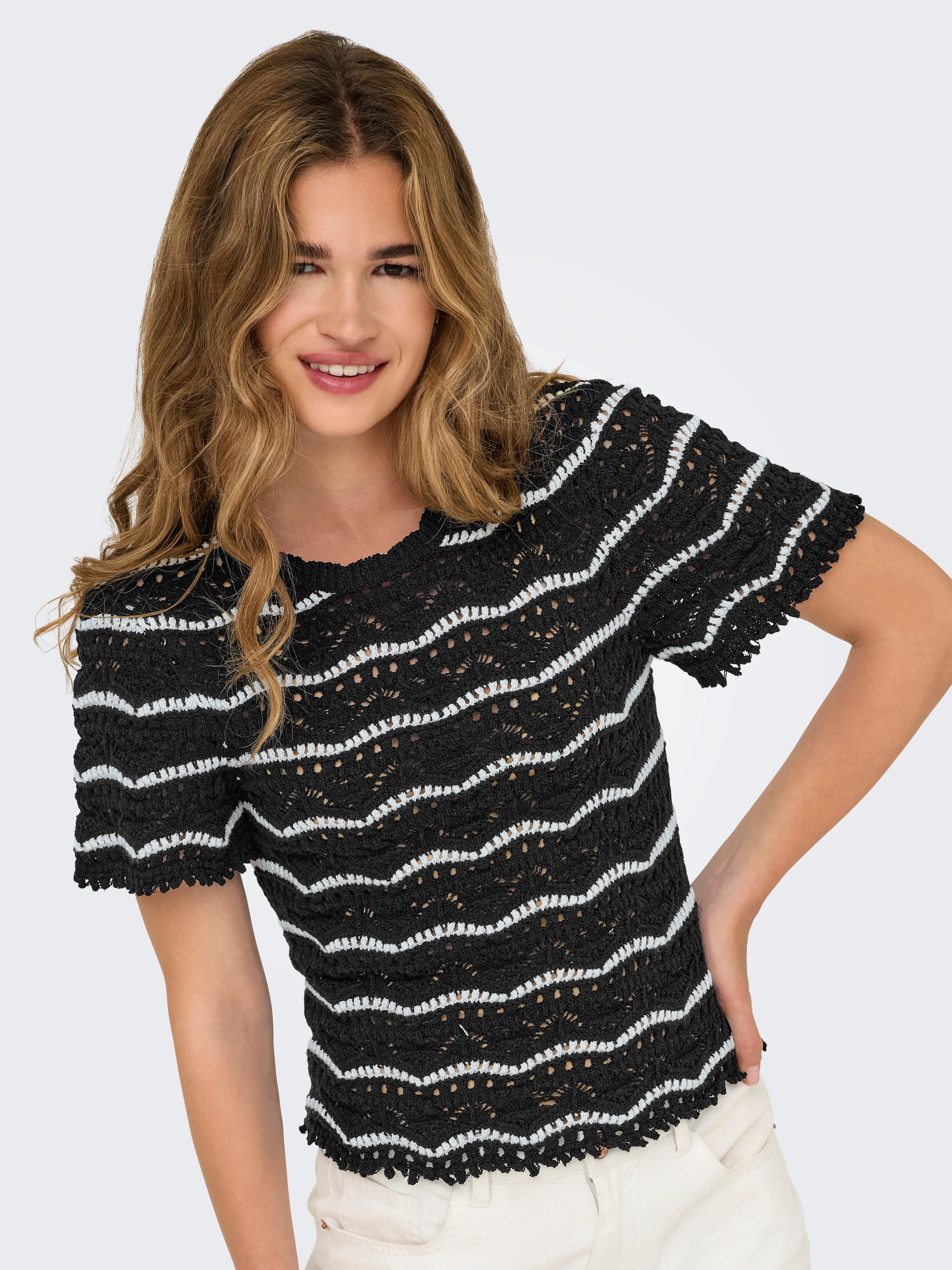 Only Trui met korte mouwen ONLANNASOFIA LIFE SS STRIPE O-NECK KNT