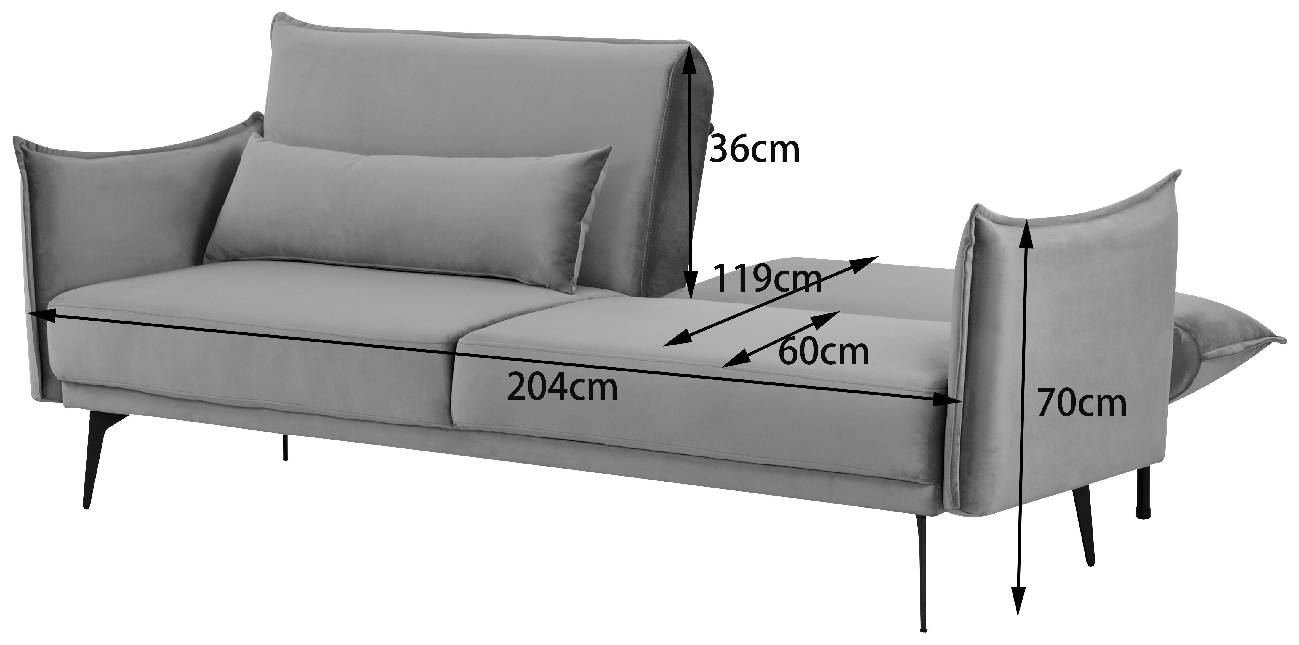 INOSIGN Slaapbank TULARE, 204 cm, opklapbare 3-zits met verstelbare rugleuning,