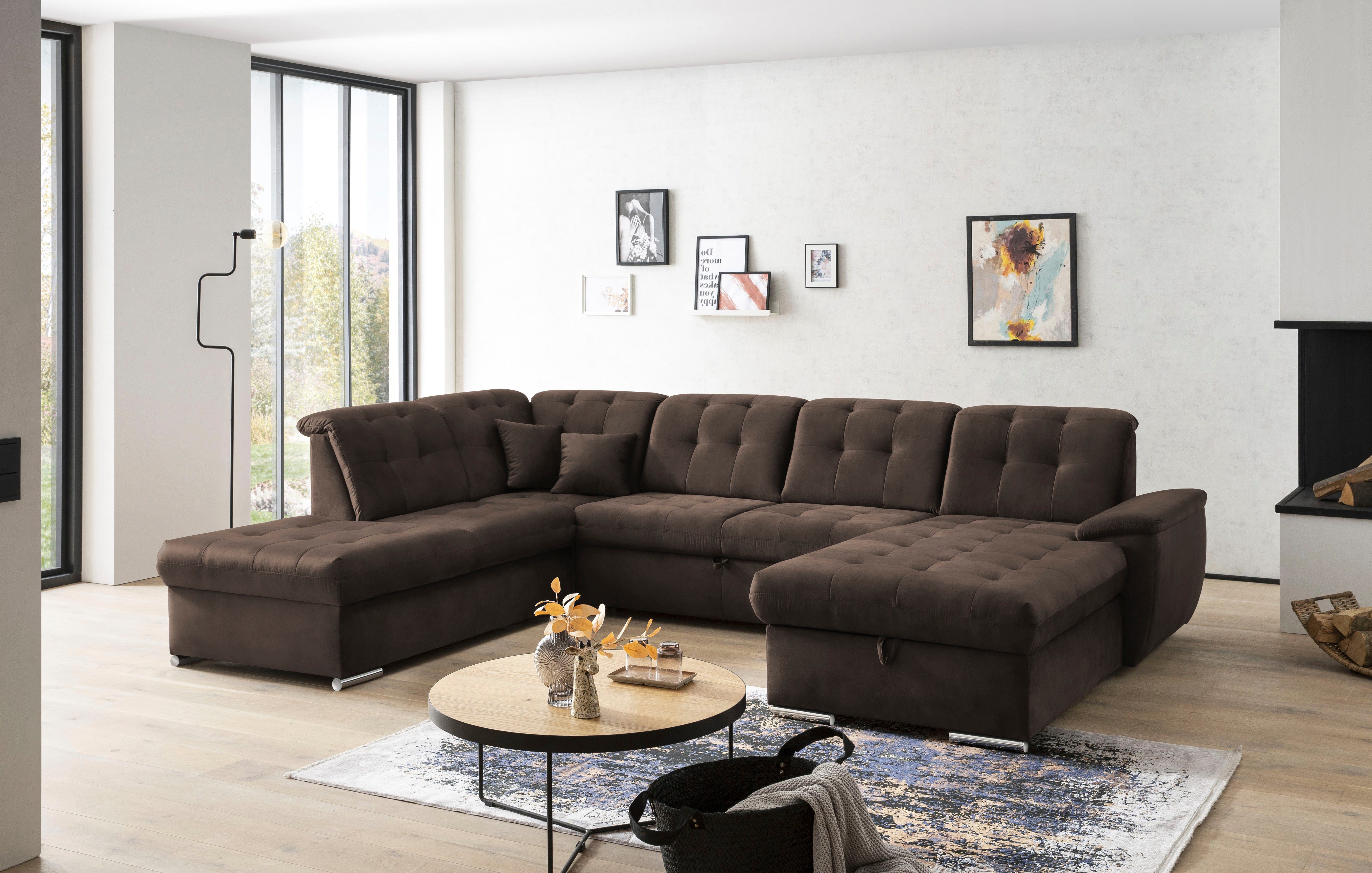 exxpo - sofa fashion Zithoek Durango, uitgebreide zit- en rugverwerking, comfortabel, U-vorm inclusief verstelbare hoofdsteun, naar keuze met slaapfunctie en bedkist (4-delig)