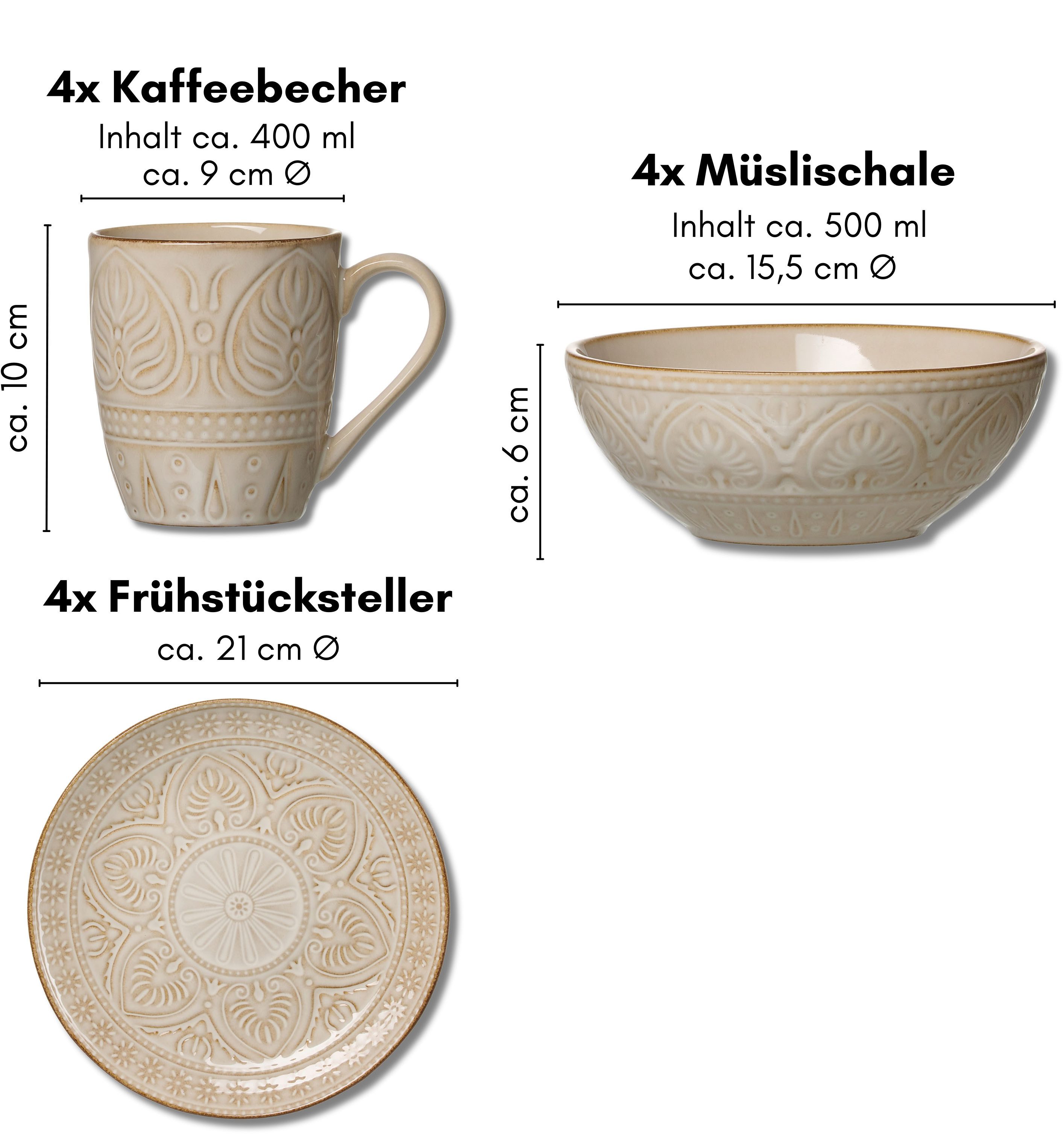 Ritzenhoff & Breker Ontbijtservies set Omara Reactief glazuur, elk exemplaar is uniek (set, 12-delig)