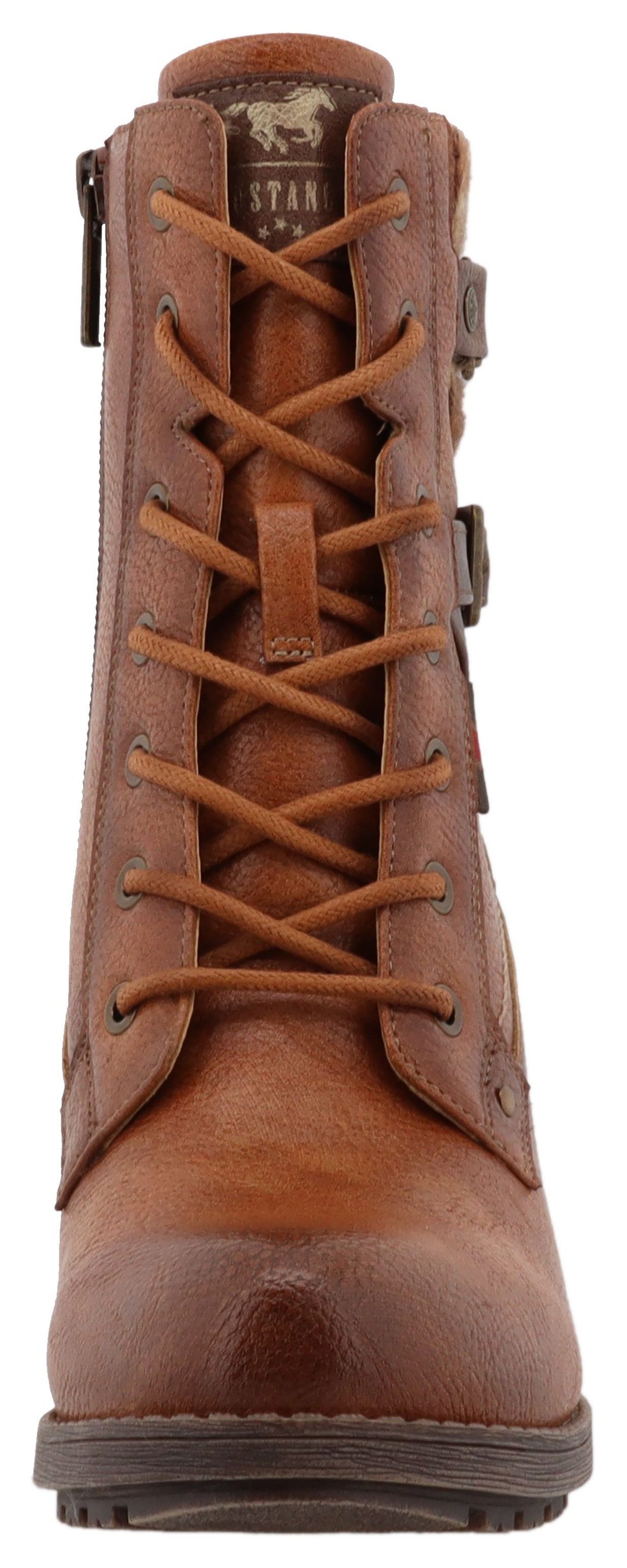 Mustang Shoes Winterlaarsjes Palma Veterenkellaars, winterboots met modieuze hak