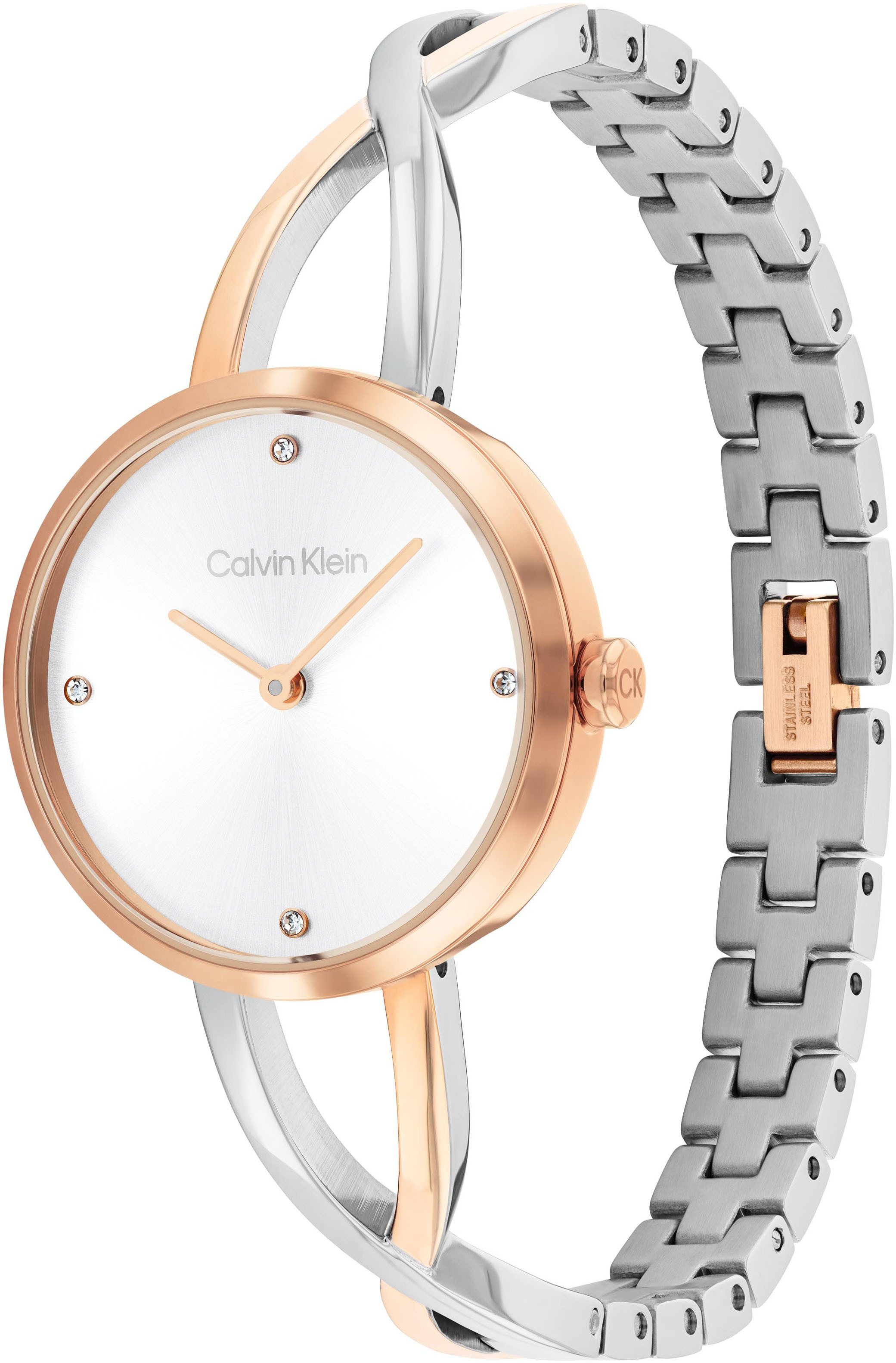 Calvin Klein Kwartshorloge Sculpted Embrace Polshorloge, dameshorloge, roestvrijstalen band, analoog, glasstenen