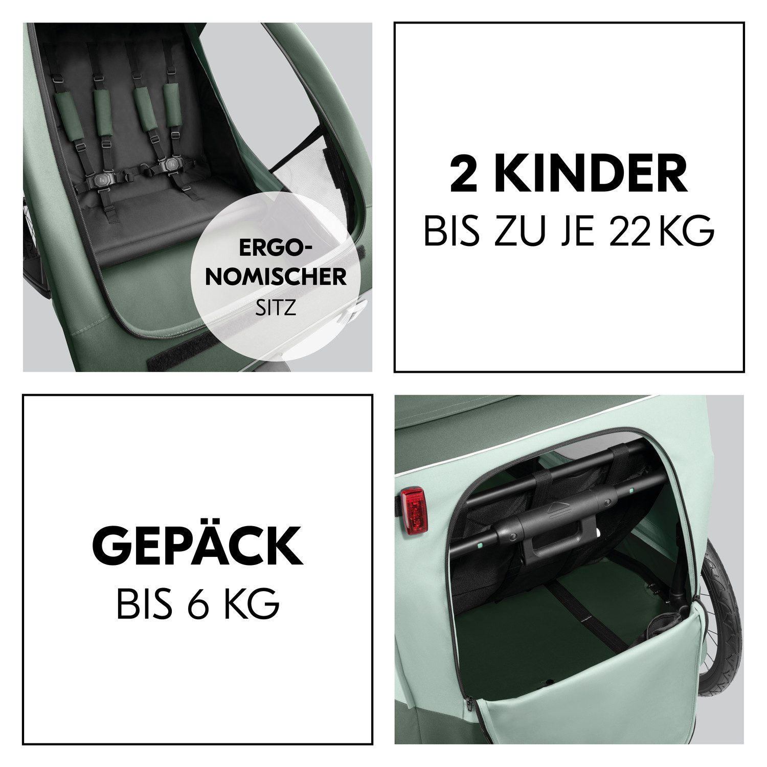 Hauck Kinderen fiets aanhanger 2in1 Bike Trailer und Buggy Dryk Duo Plus, dark green