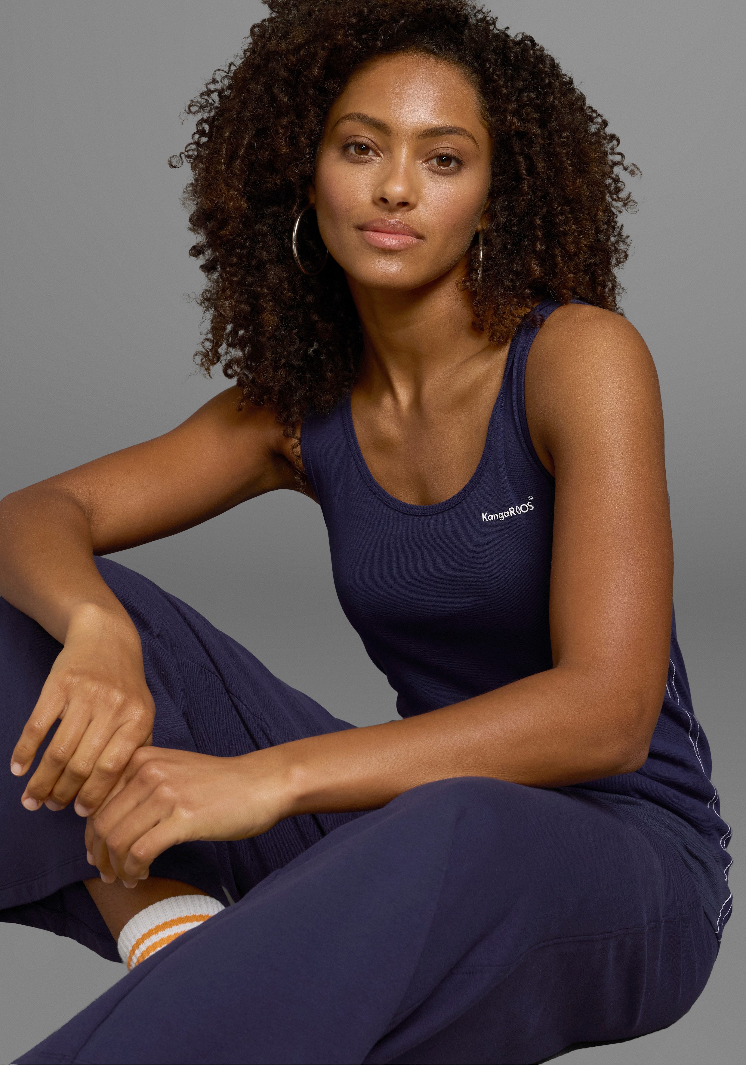 KangaROOS Geribde tanktop in een set van 2 - 1x uni + 1x gedessineerd (set, 2-delig, 2 stuks)