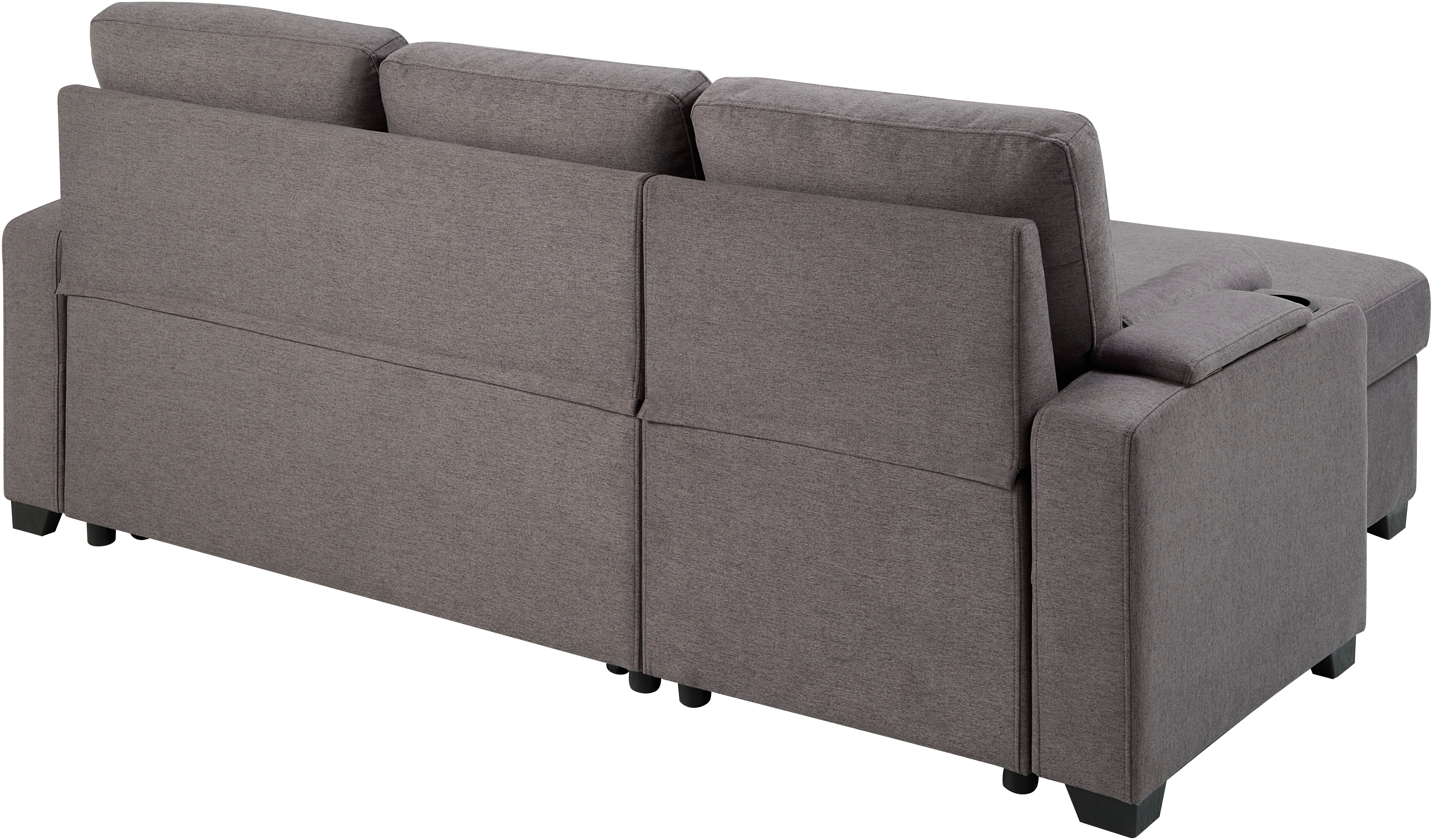 ATLANTIC home collection Hoekbank Gorje L-vorm met slaapfunctie, opbergruimte, bekerhouder, opbergvakken & kussenrollen